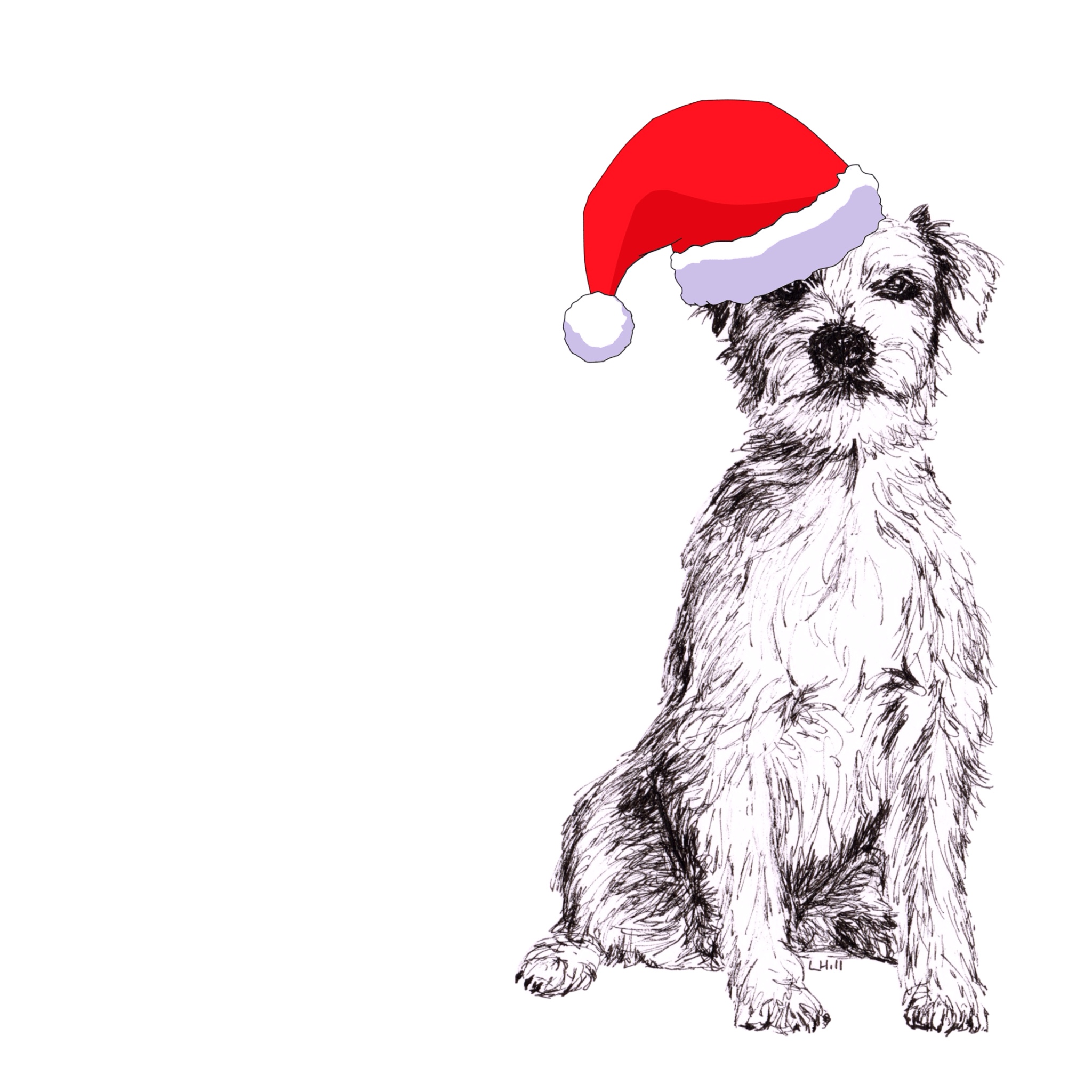 Parson Russell Terrier with reindeer antlers and red nose Christmas card by Louisa Hill