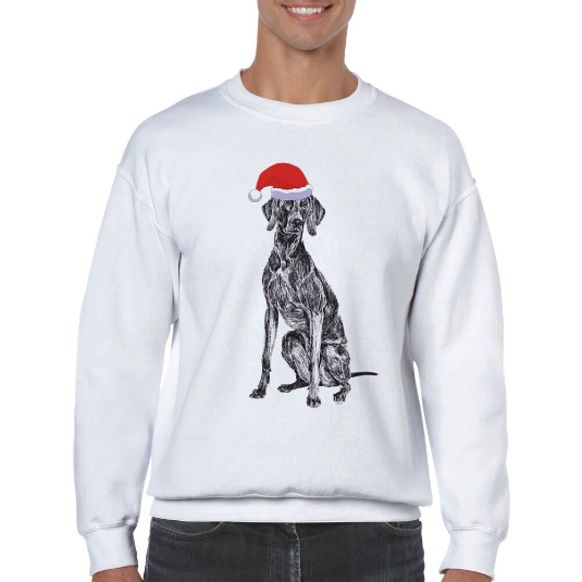 Weimaraner with santa hat Christmas jumper by Louisa Hill