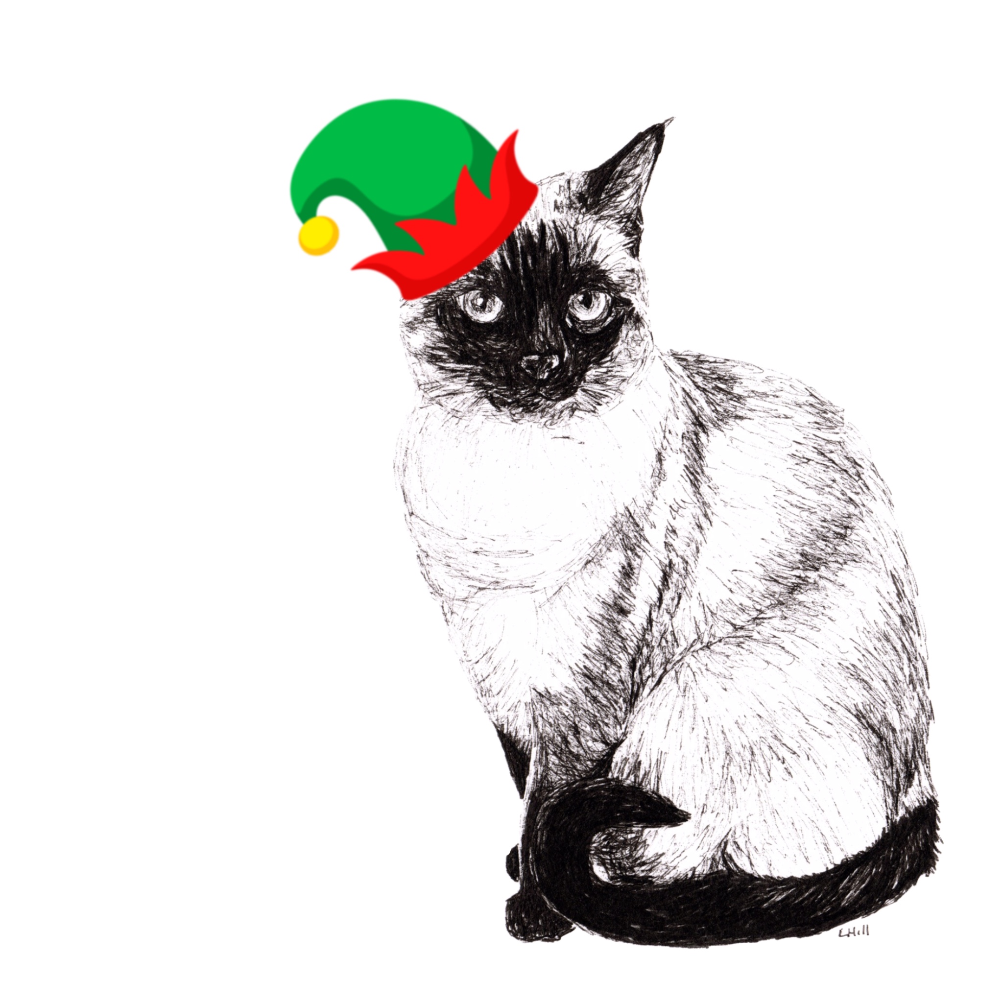 Siamese with Santa hat Christmas card by Louisa Hill