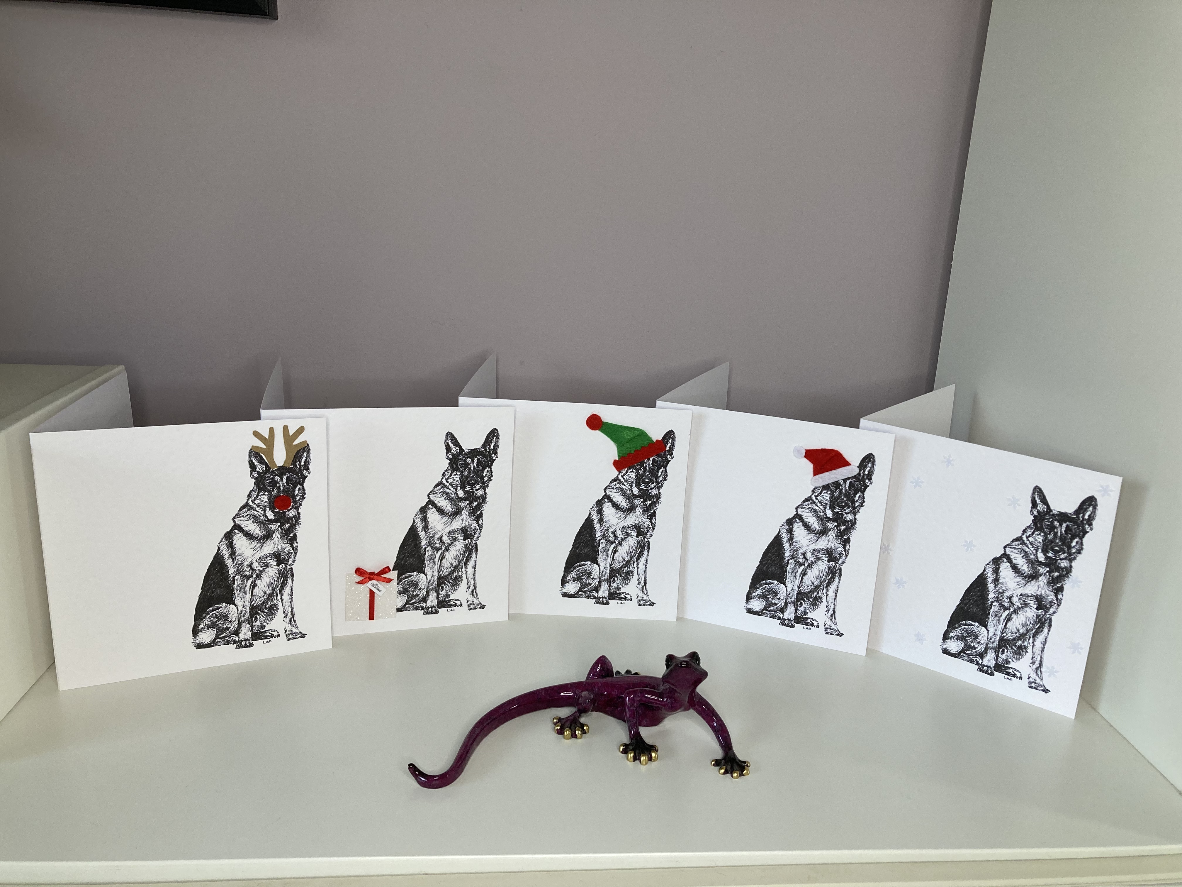 Pack of 5 German Shepherd Christmas cards by Louisa Hill