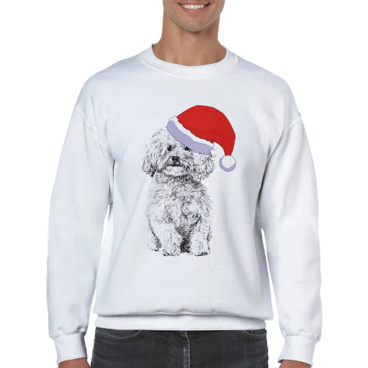 Bichon Frise with Santa hat Christmas jumper by Louisa Hill