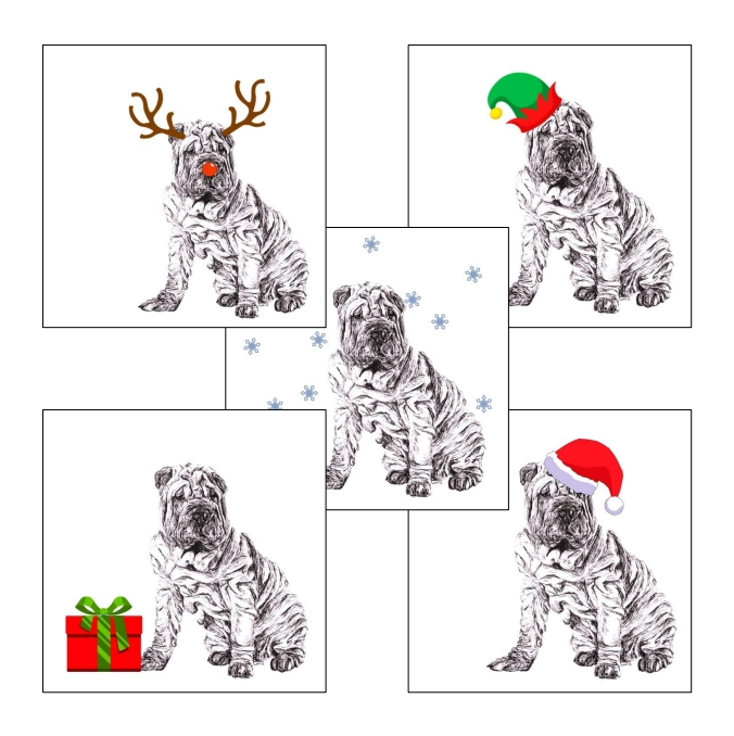 Shar Pei with Santa hat Christmas card by Louisa Hill