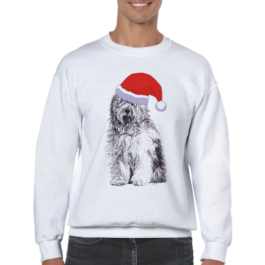 Old English Sheepdog with Santa hat Christmas jumper by Louisa Hill