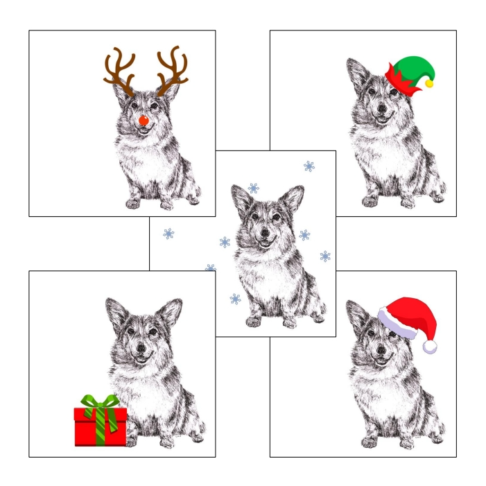 Pembroke Welsh Corgi with Santa hat Christmas cards by Louisa Hill