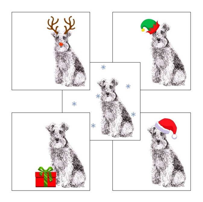 Lakeland Terrier with reindeer antlers and red nose Christmas card by Louisa Hill