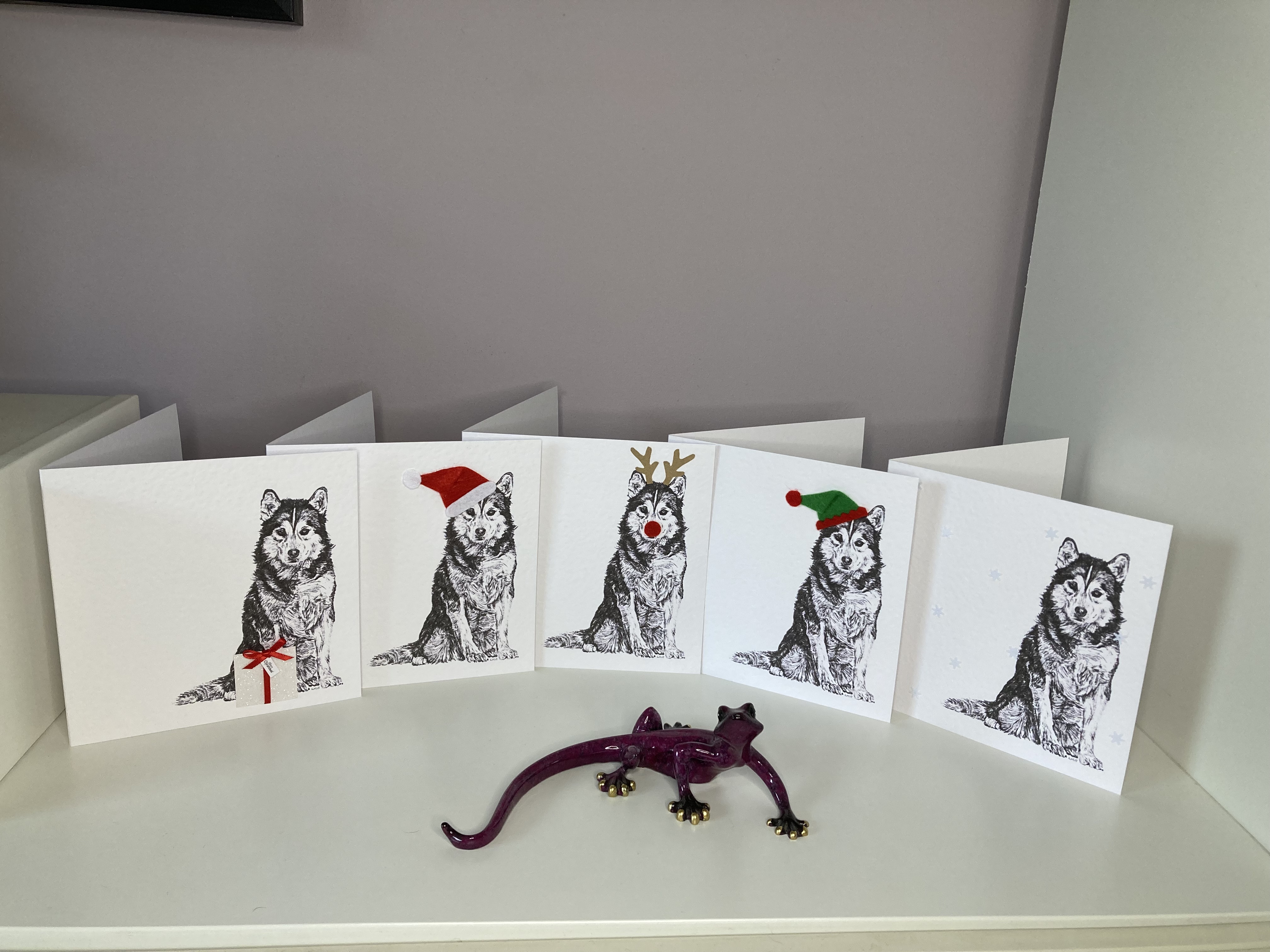 Pack of 5 Siberian Husky Christmas cards by Louisa Hill