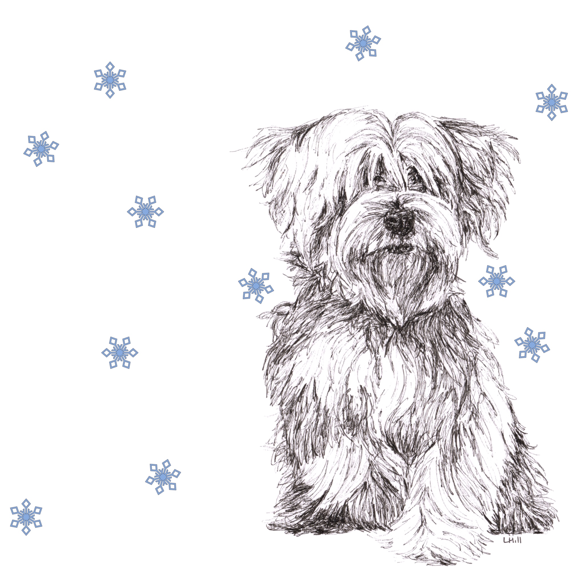 Maltese Terrier with reindeer antlers and red nose Christmas card by Louisa Hill