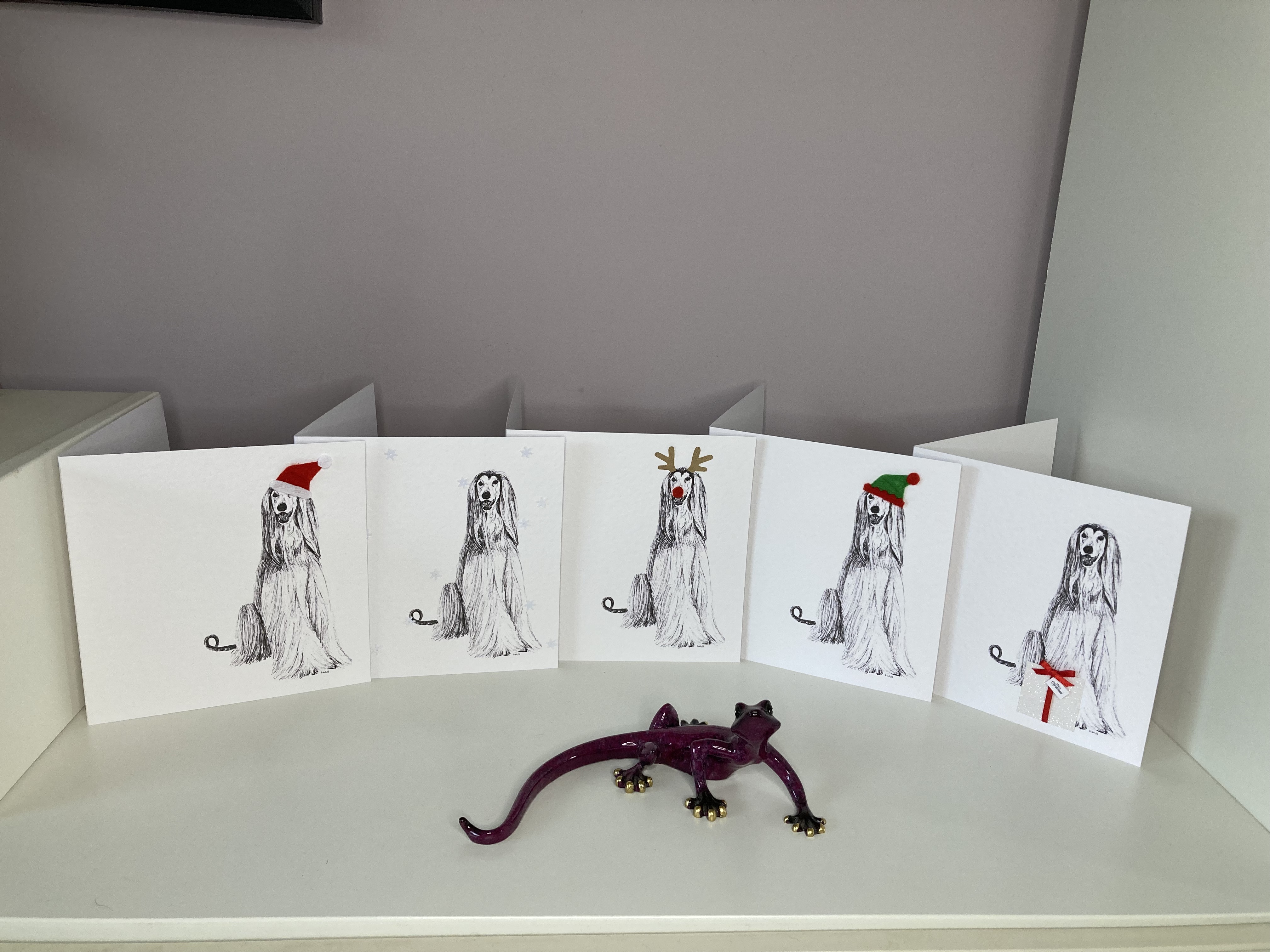 Pack of 5 Afghan Hound Christmas cards by Louisa Hill