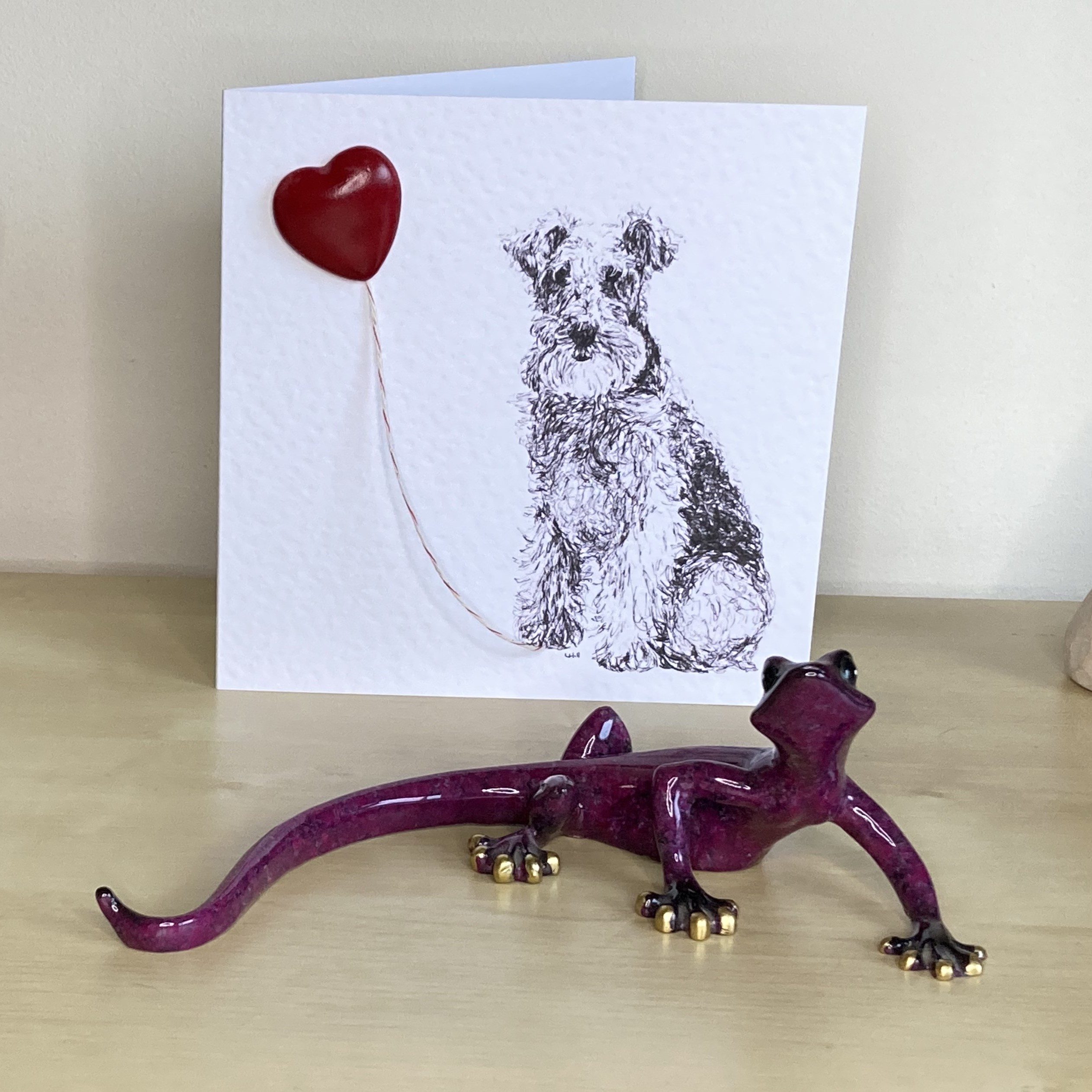 Lakeland Terrier 15cm greetings card with 3D red heart balloon