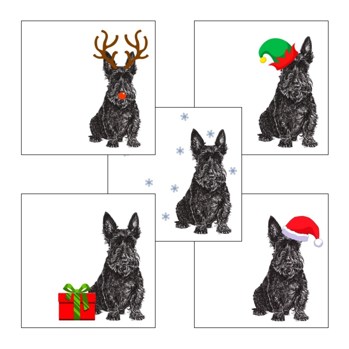 Scottish Terrier with Santa hat Christmas card by Louisa Hill