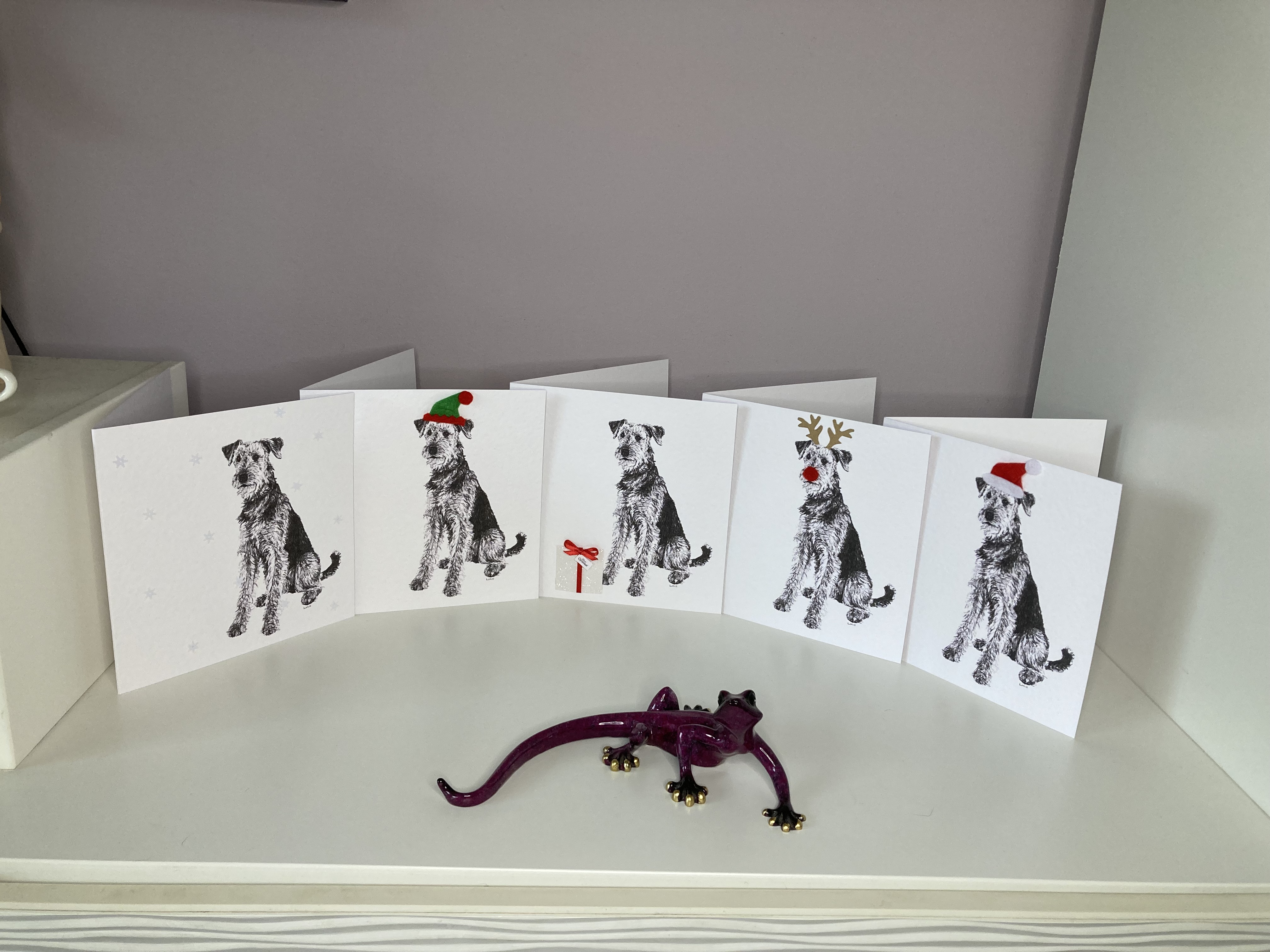 Pack of 5 Airedale Terrier Christmas cards by Louisa Hill