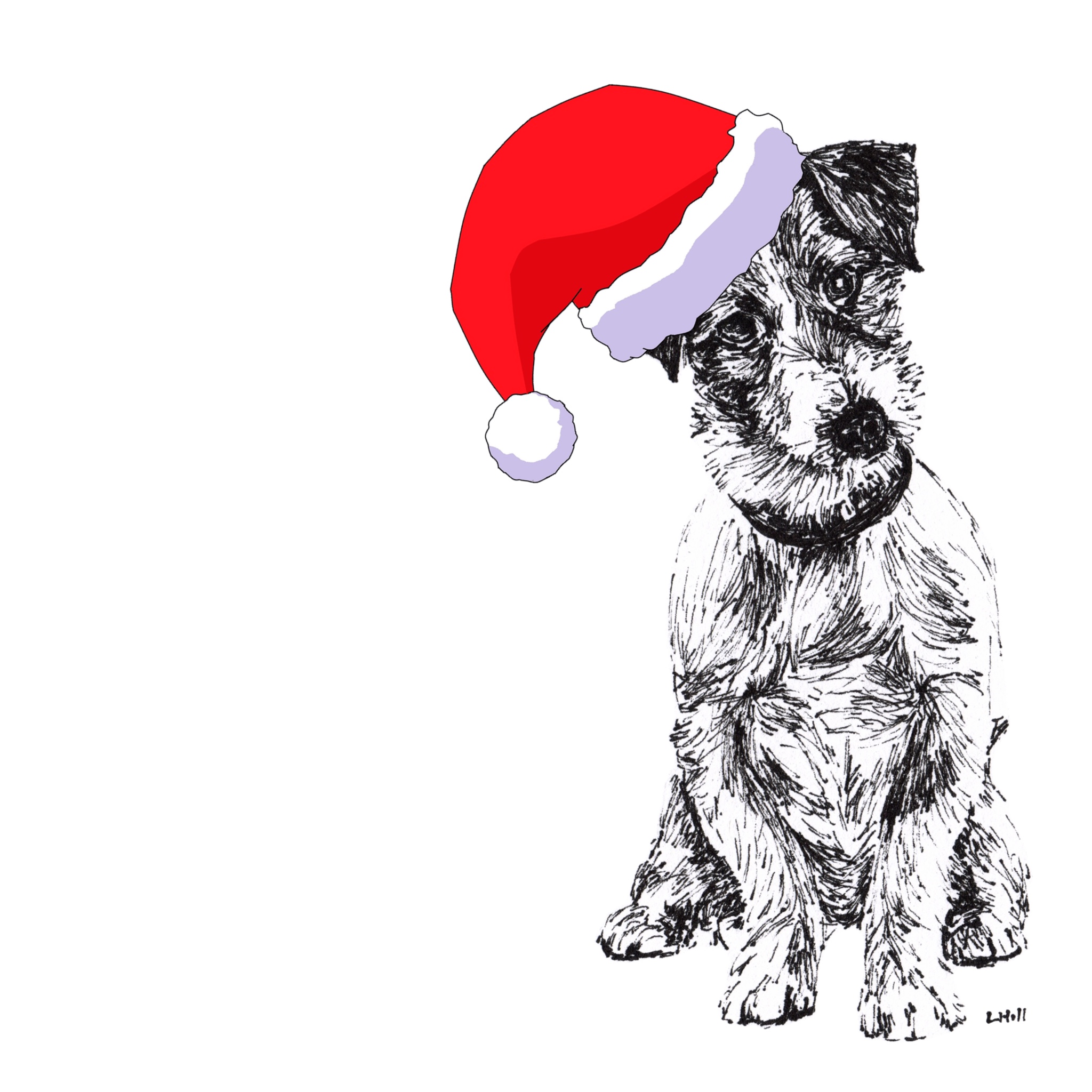 Jack Russell Terrier with Santa hat Christmas card by Louisa Hill