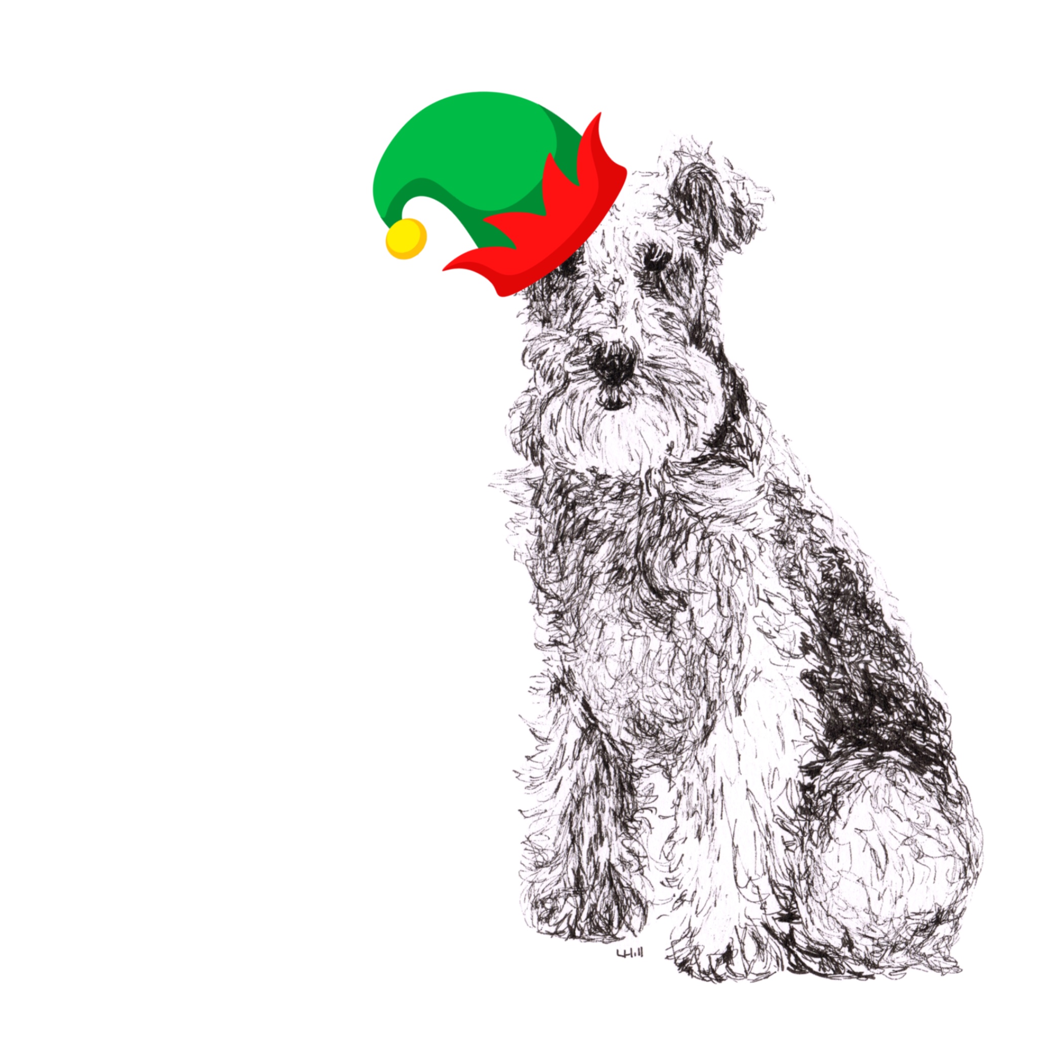 Lakeland Terrier with reindeer antlers and red nose Christmas card by Louisa Hill