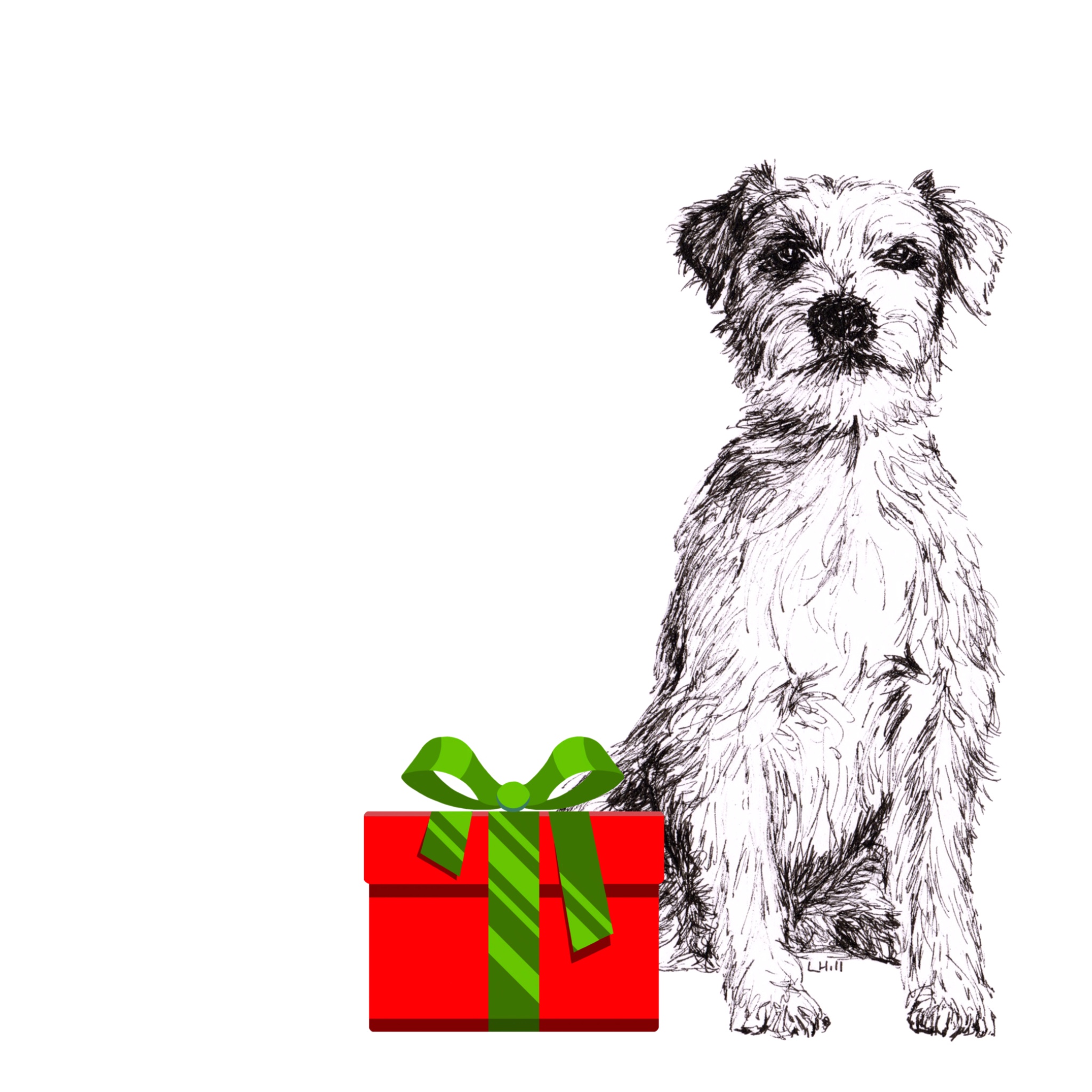 Parson Russell Terrier with reindeer antlers and red nose Christmas card by Louisa Hill