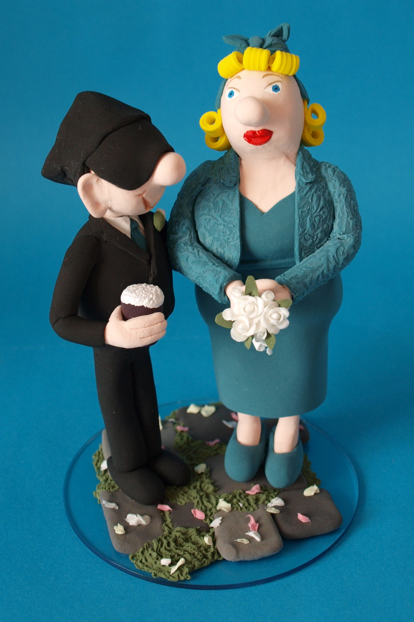 Andy Capp and Flo bride and groom wedding cake topper by Louisa Hill