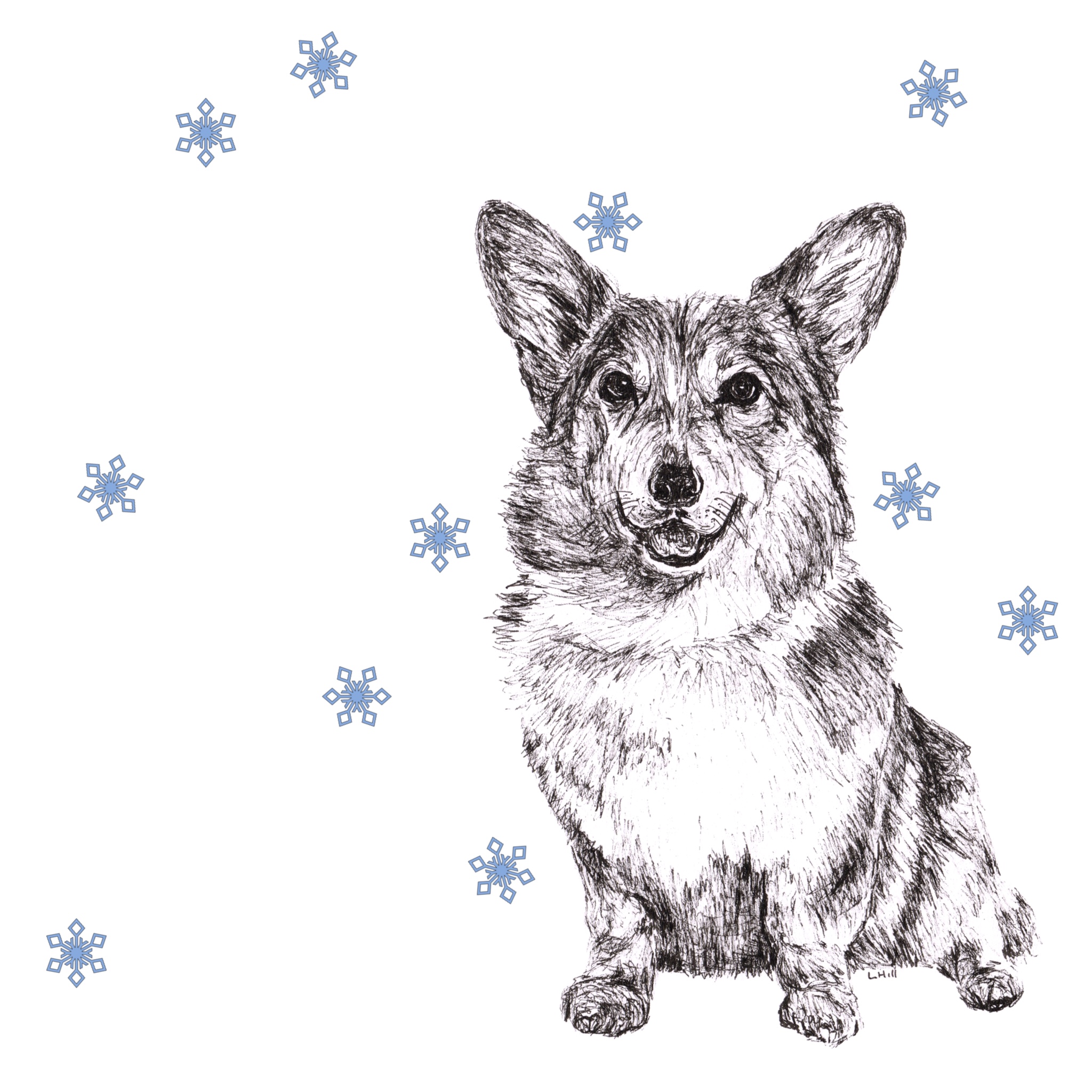 Pembroke Welsh Corgi with reindeer antlers and red nose Christmas cards by Louisa Hill