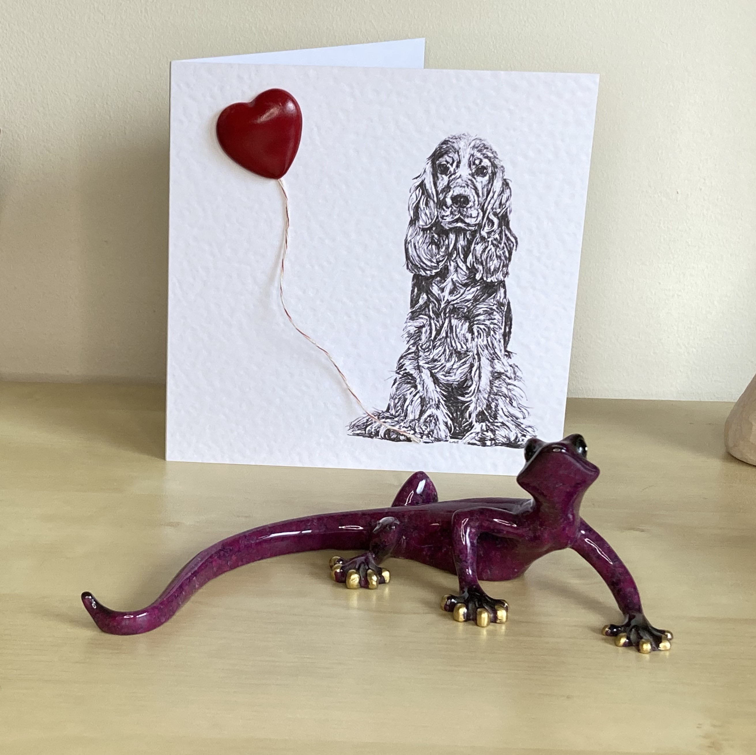 Cocker Spaniel 15cm greetings card with 3D red heart balloon