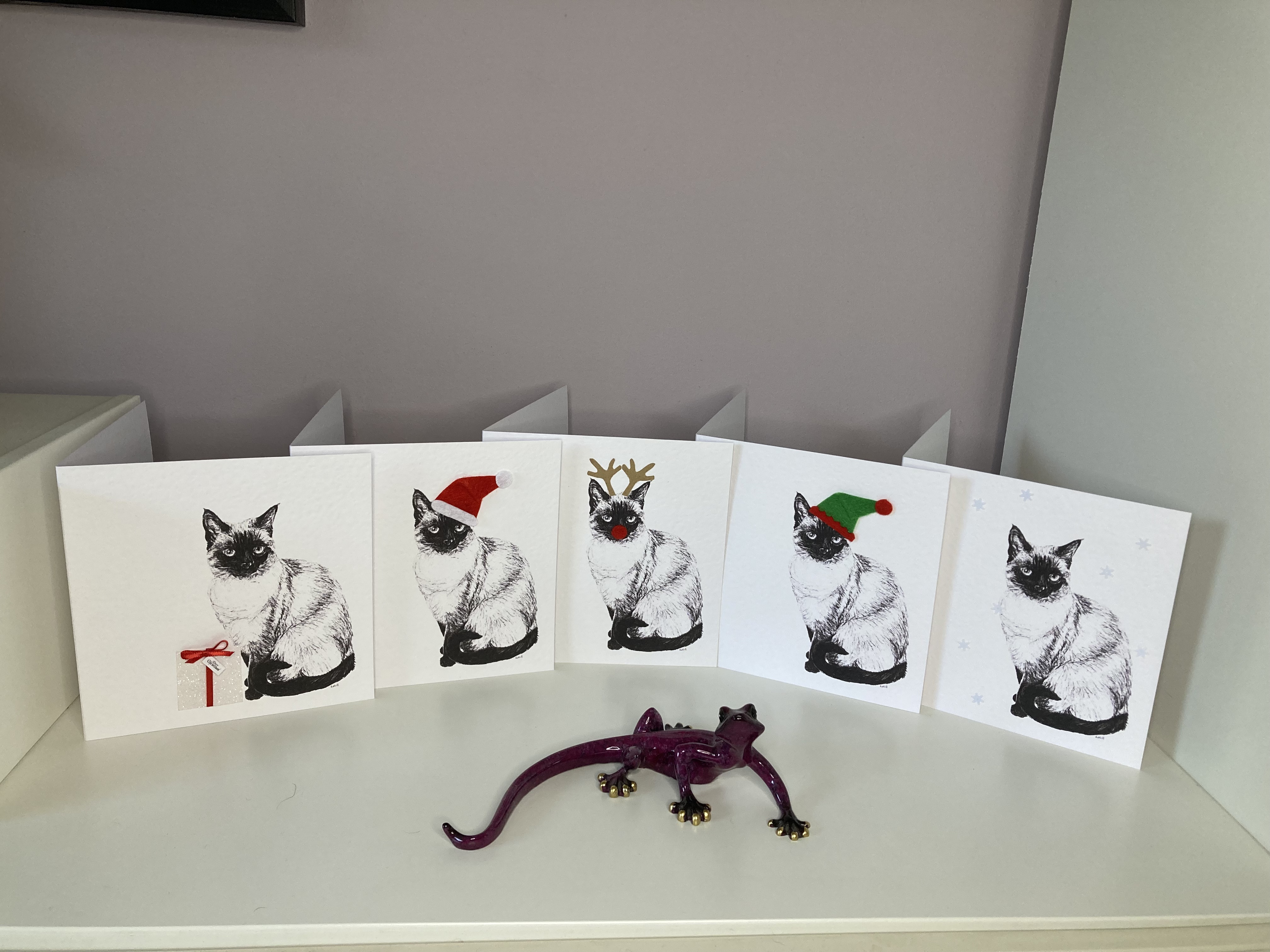 Pack of 5 Siamese Christmas cards by Louisa Hill