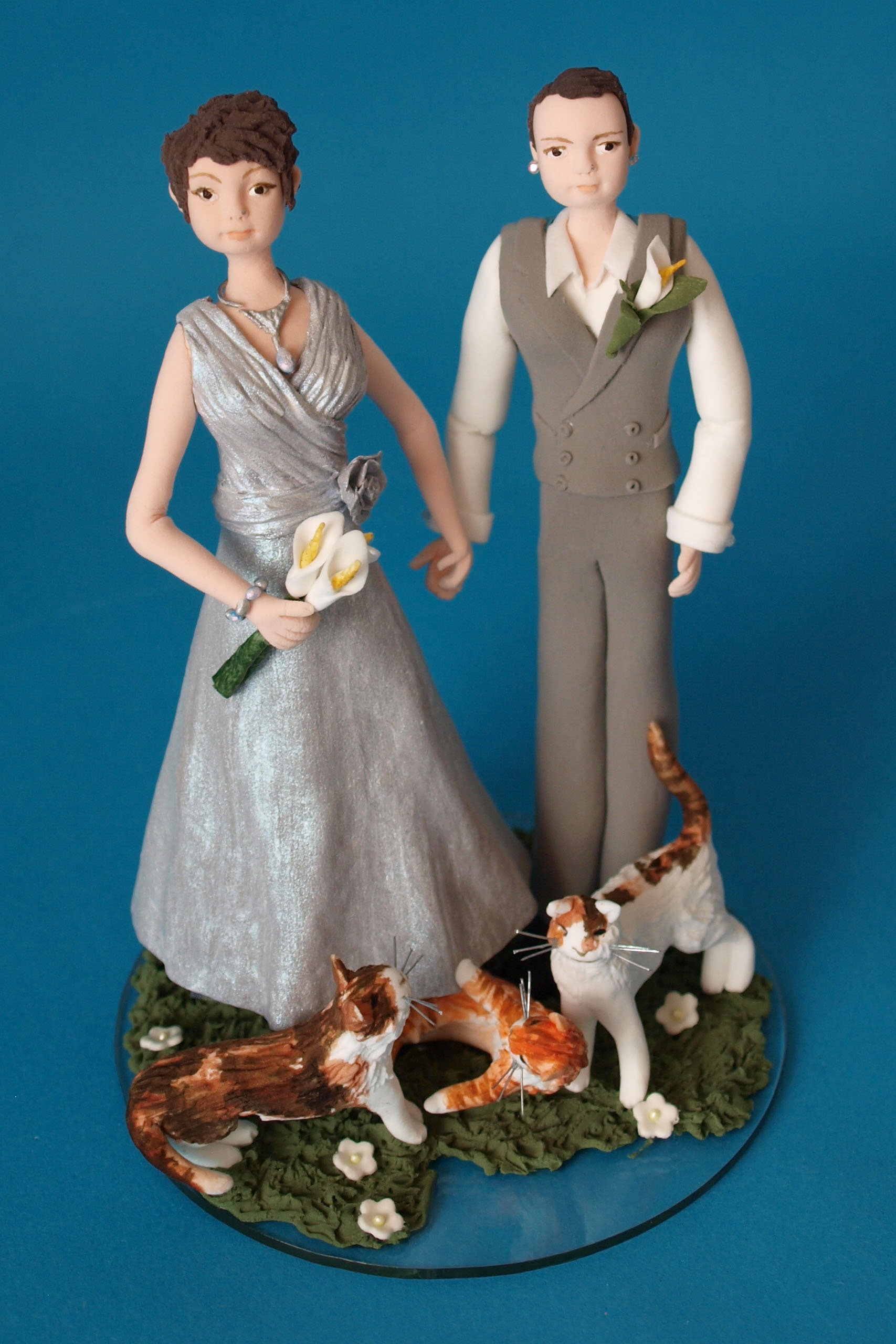 Bride and bride with cats wedding cake topper by Louisa Hill