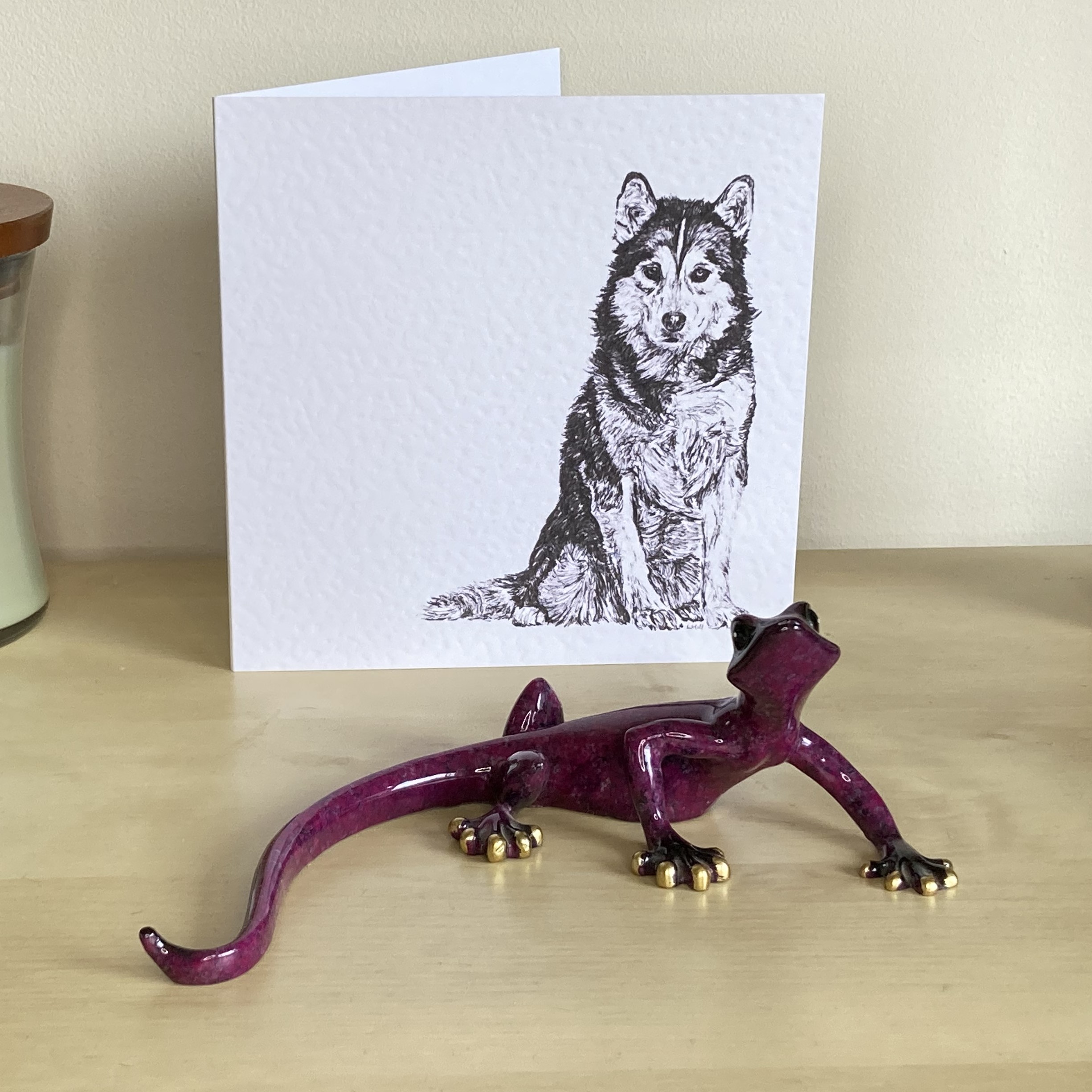 Siberian Husky 15cm greetings card by Louisa Hill