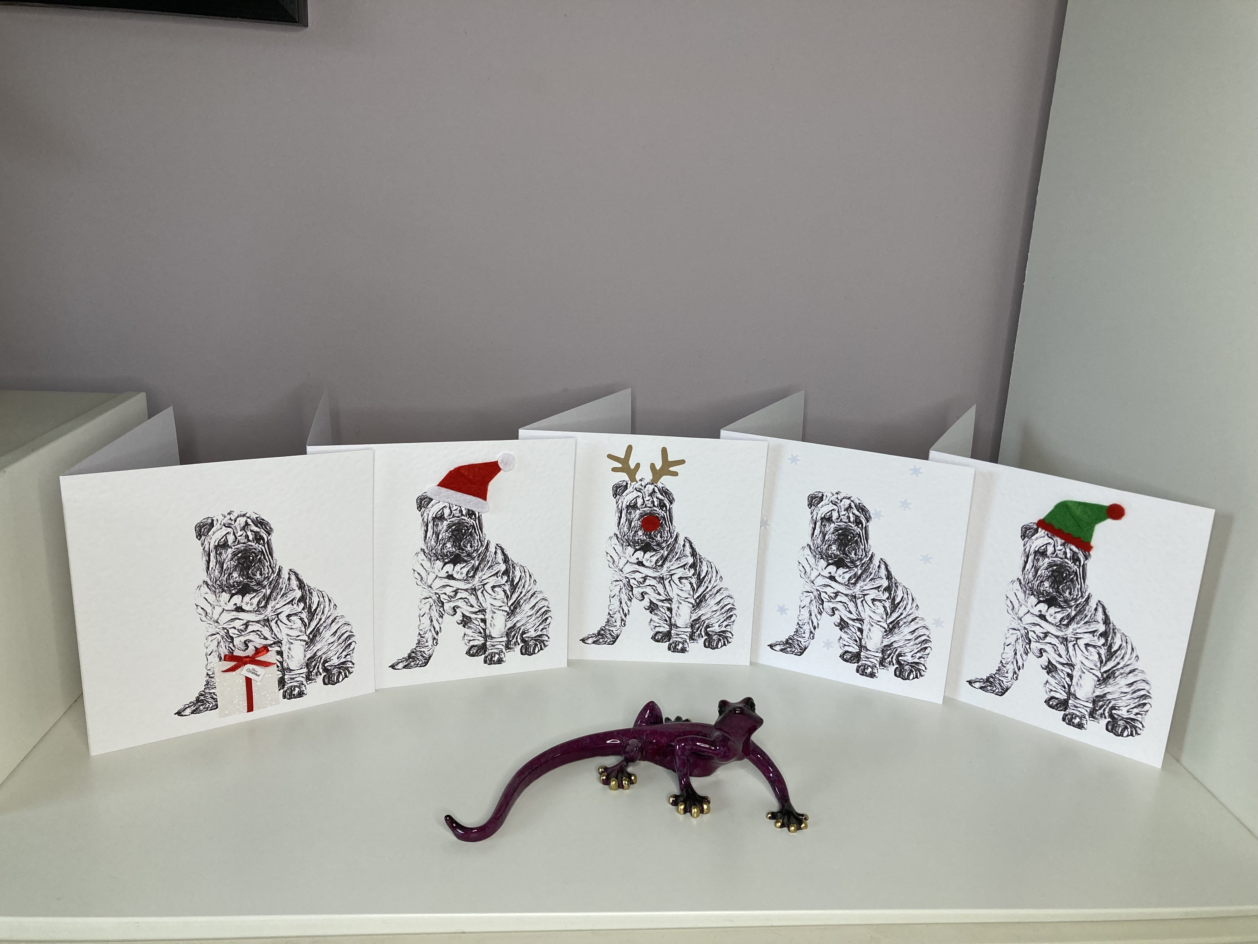 Pack of 5 Shar Pei Christmas card by Louisa Hill