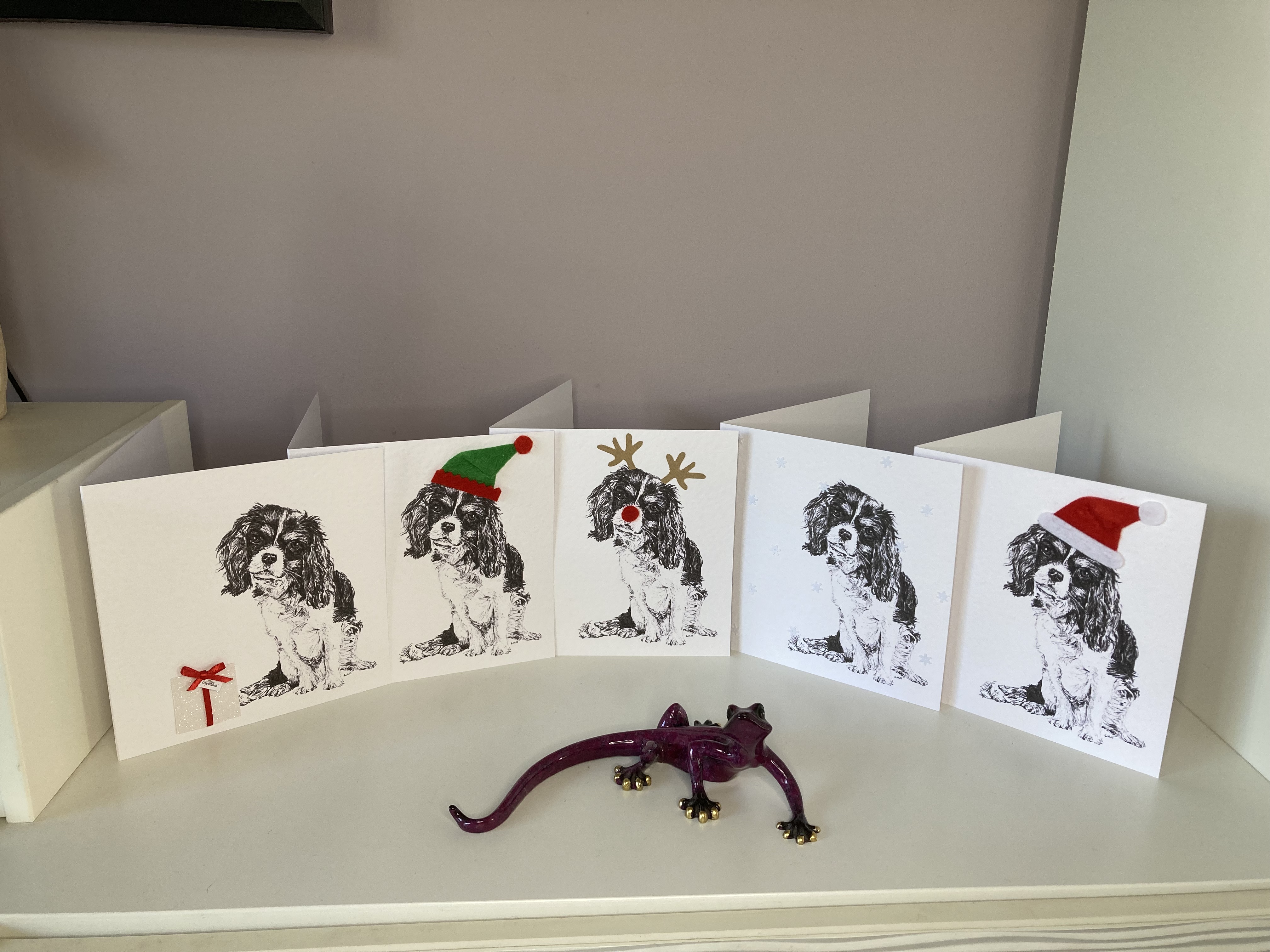 Pack of 5 Cavalier King Charles Spaniel Christmas cards by Louisa Hill