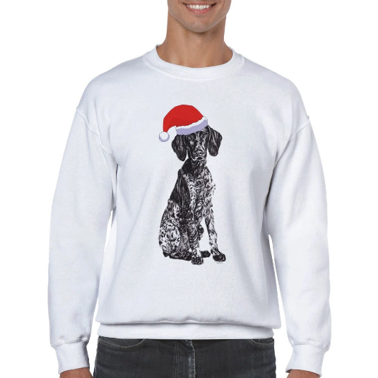 German Short Haired Pointer with Santa hat Christmas jumper by Louisa Hill