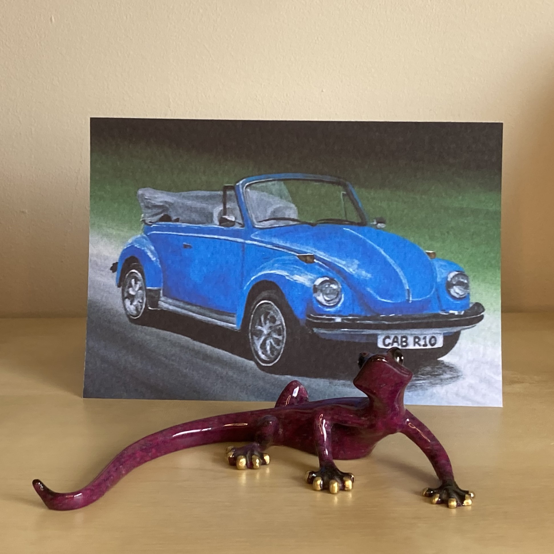 VW Beetle Cabrio greetings card from an acrylic painting by Louisa Hill