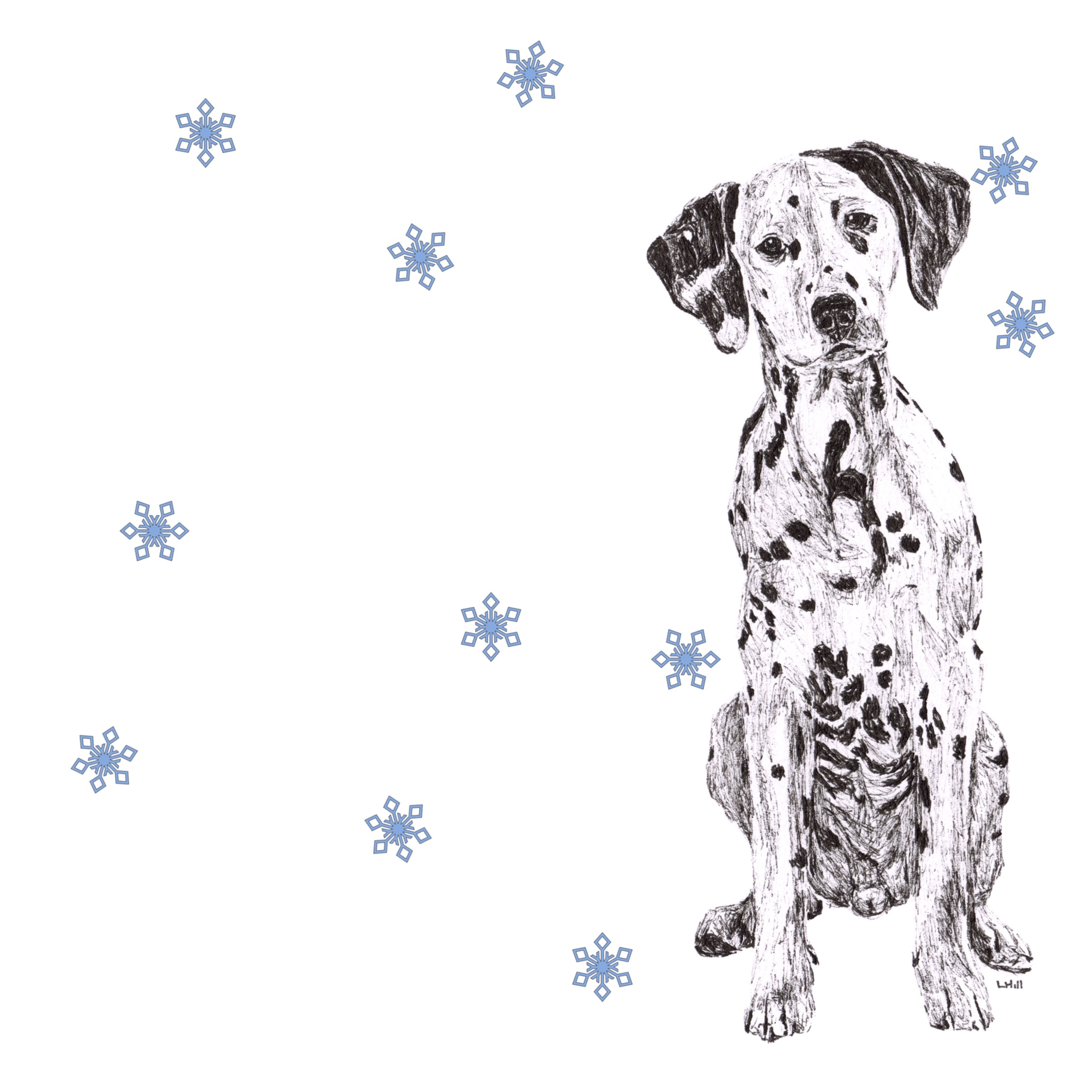 Dalmatian with reindeer antlers and red nose Christmas card by Louisa Hill