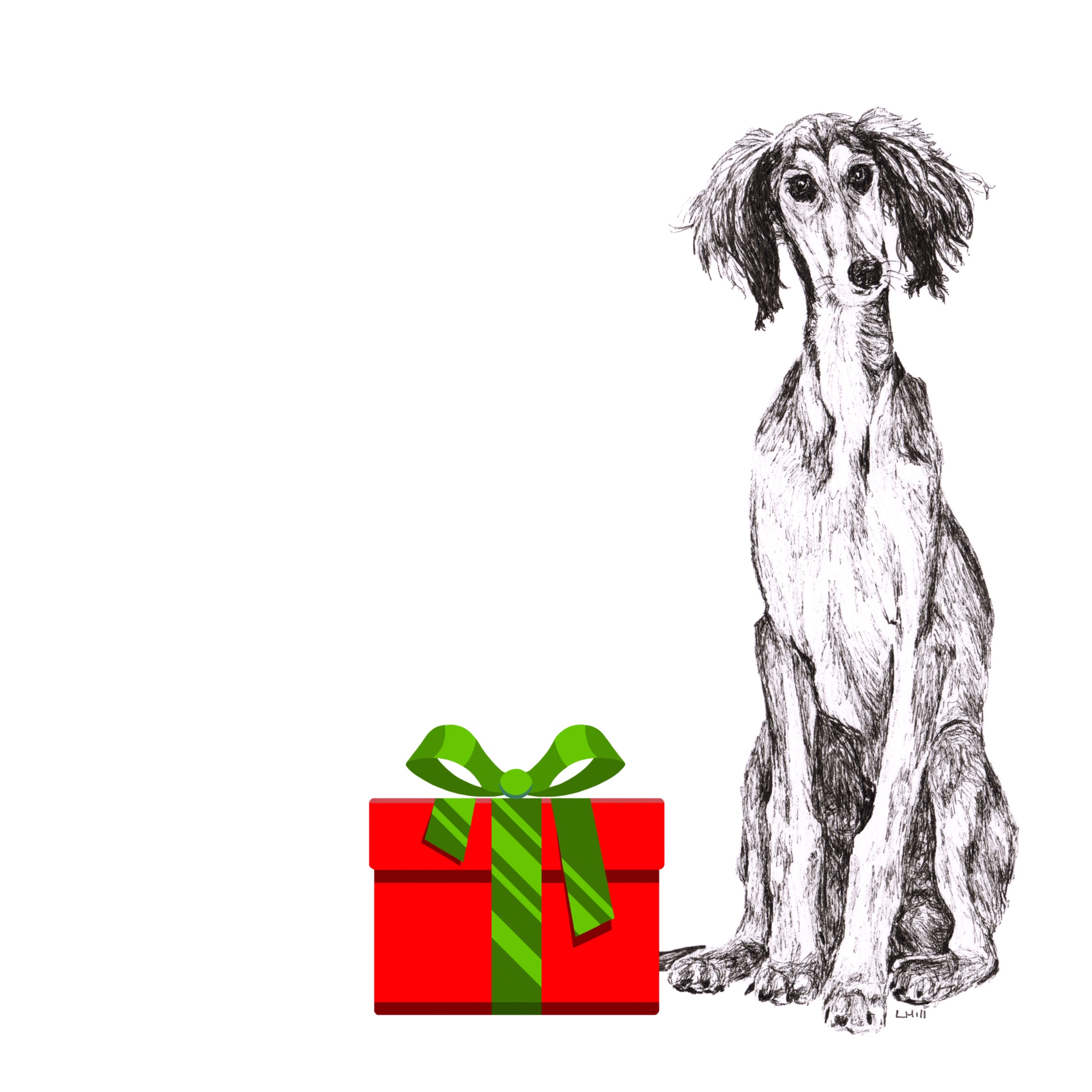 Saluki with Santa hat Christmas card by Louisa Hill