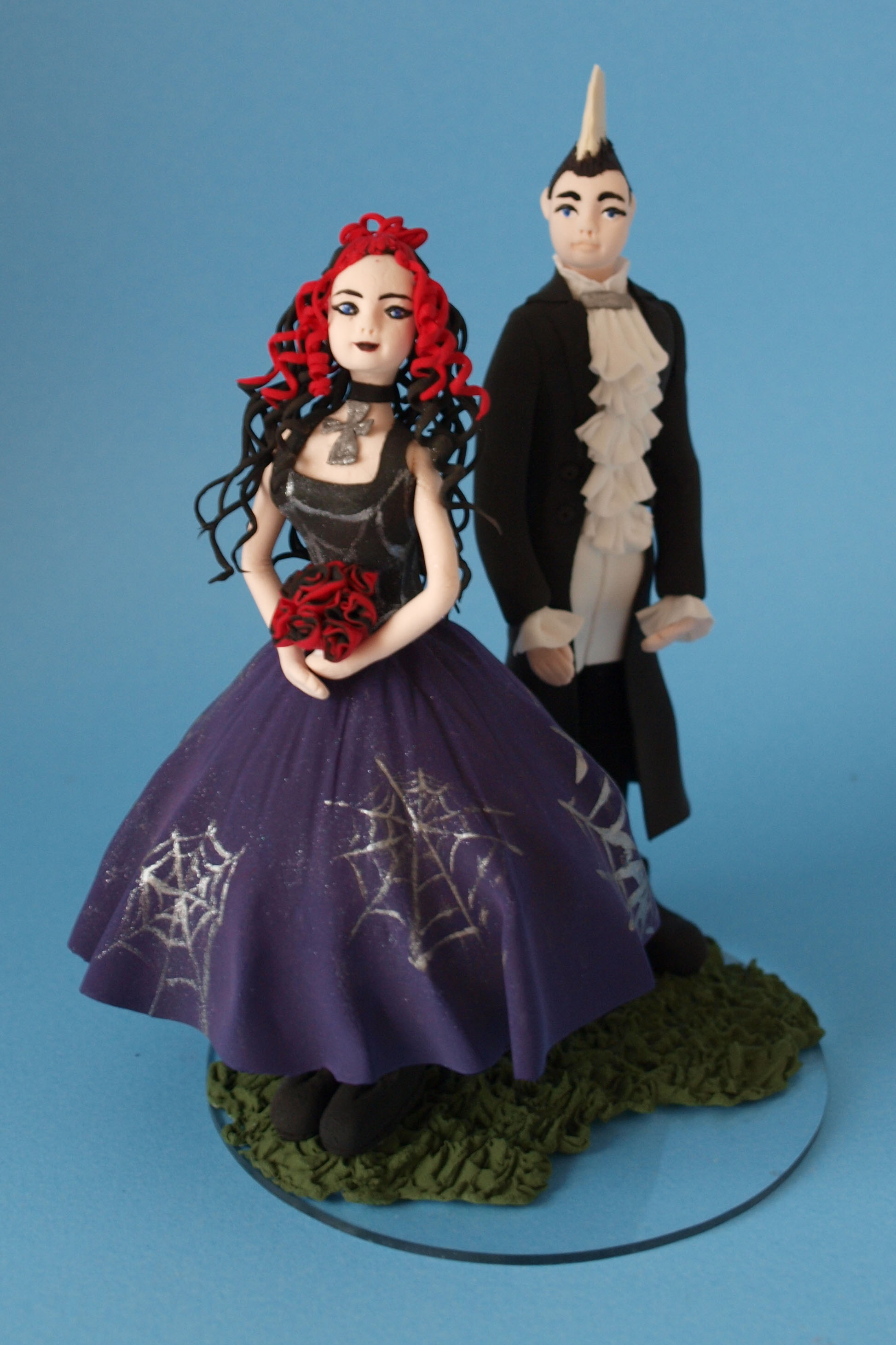 Gothic bride and groom wedding cake topper by Louisa Hill