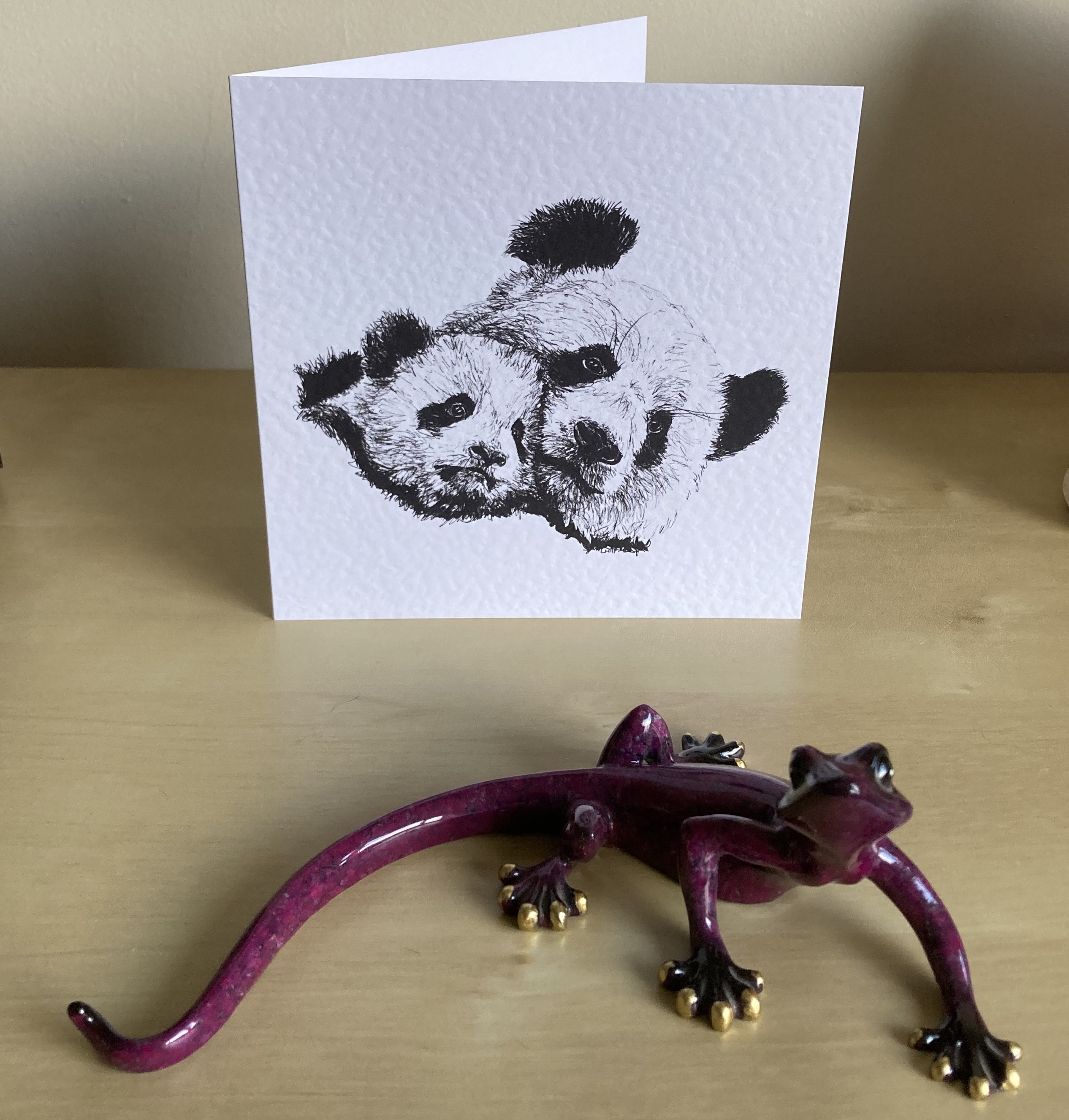 Panda and Baby 15cm greetings card by Louisa Hill