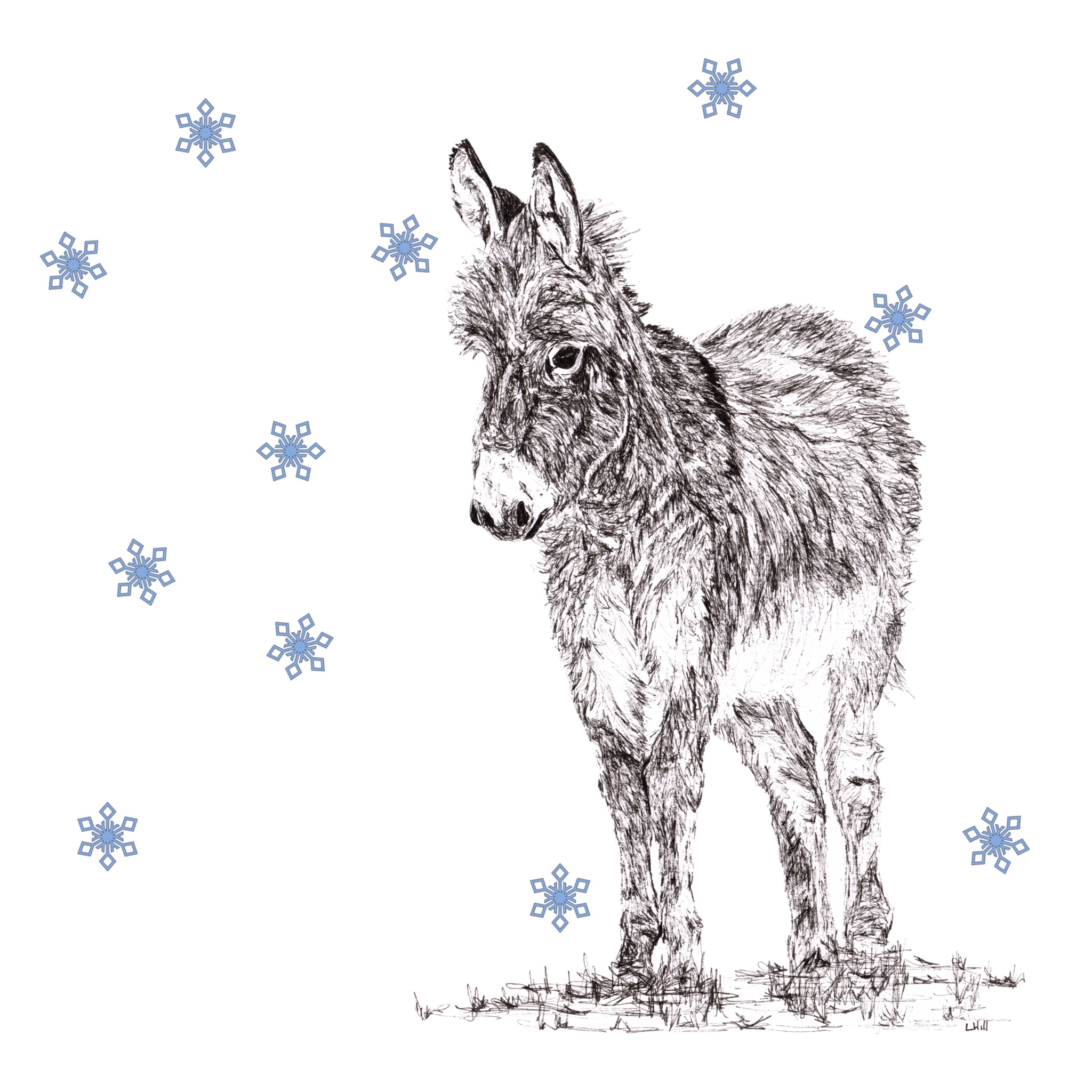 Donkey with reindeer antlers and red nose Christmas card by Louisa Hill