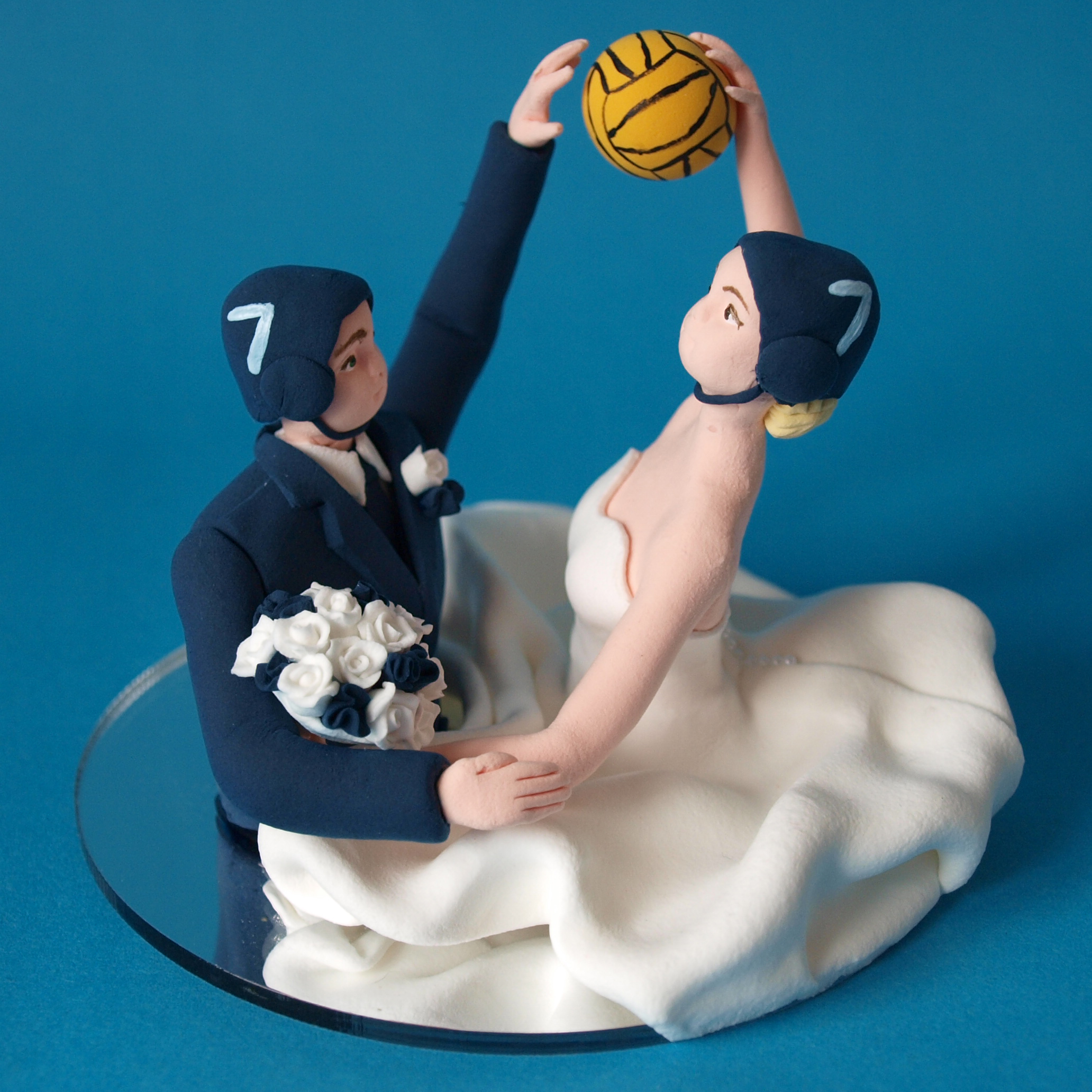 Water polo bride and groom wedding cake topper by Louisa Hill