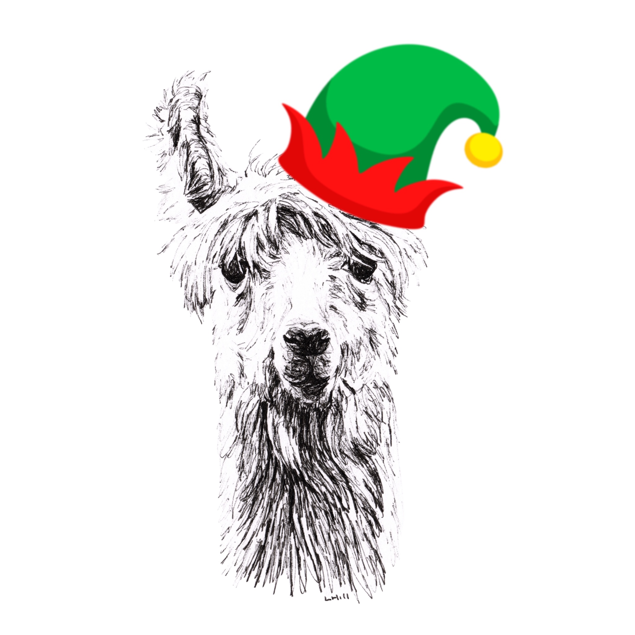 Llama with Santa hat Christmas card by Louisa Hill