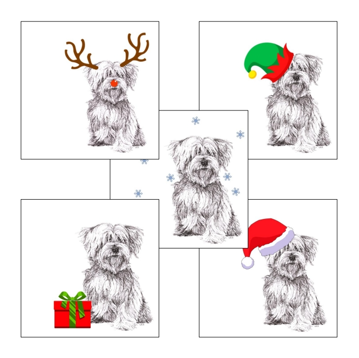 Maltese Terrier with reindeer antlers and red nose Christmas card by Louisa Hill