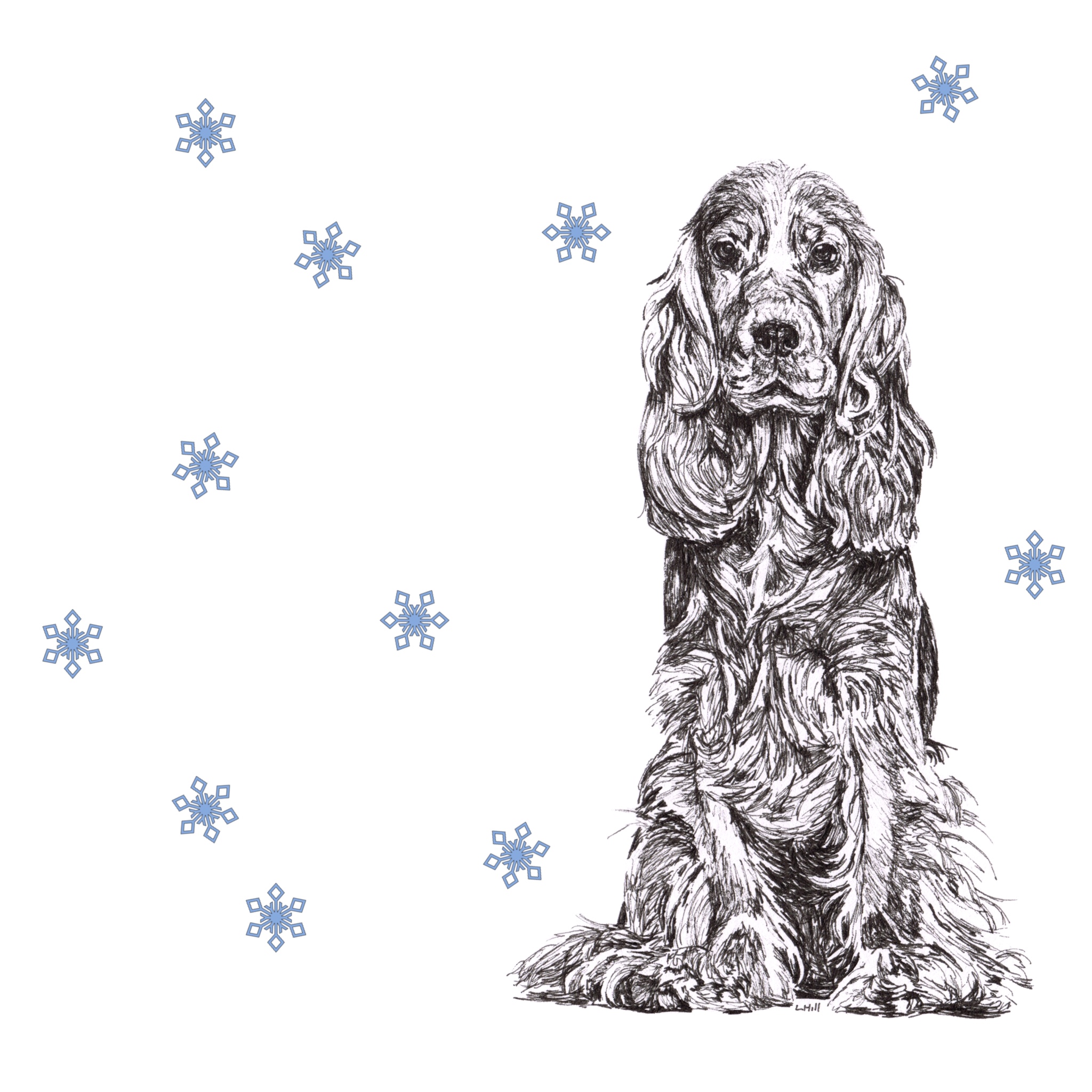 Cocker Spaniel with reindeer antlers and red nose Christmas card by Louisa Hill