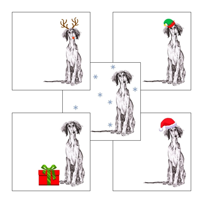 Saluki with Santa hat Christmas card by Louisa Hill