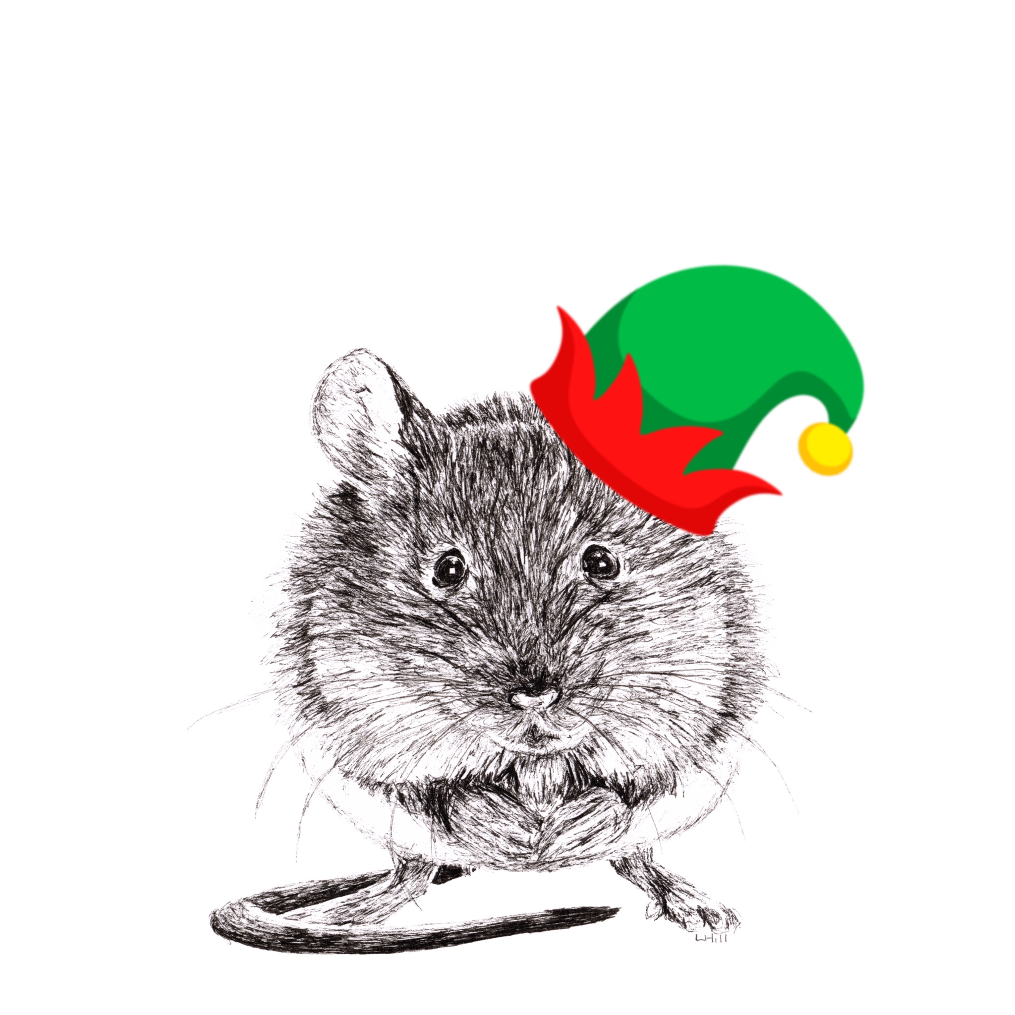 Mouse with santa hat Christmas card by Louisa Hill