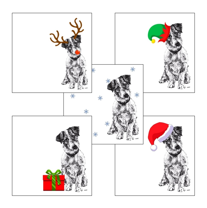 Jack Russell Terrier with Santa hat Christmas card by Louisa Hill