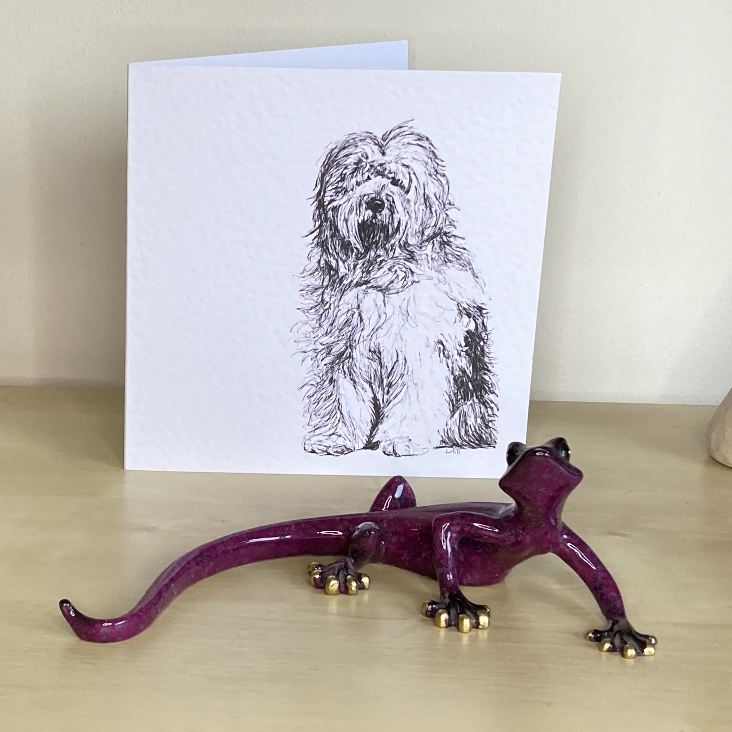 Old English Sheepdog 15cm greetings card by Louisa Hill