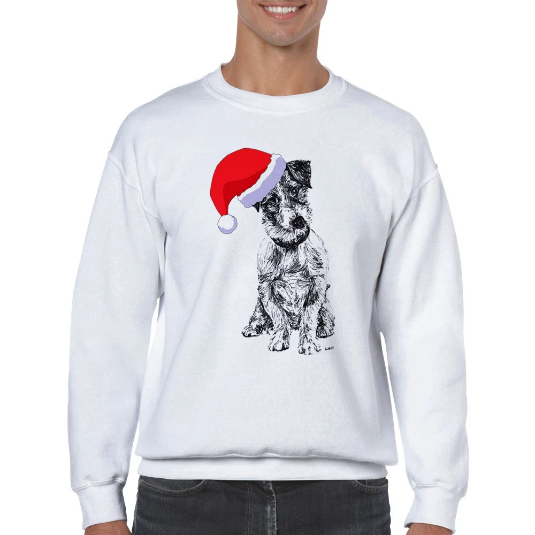 Jack Russell Terrier with Santa hat Christmas jumper by Louisa Hill