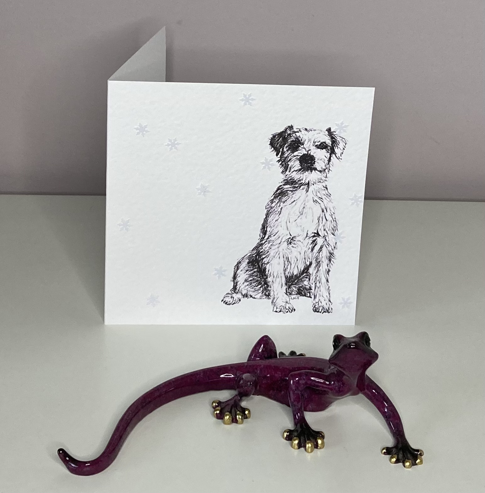 Parson Russell Terrier with snowflakes Christmas card by Louisa Hill