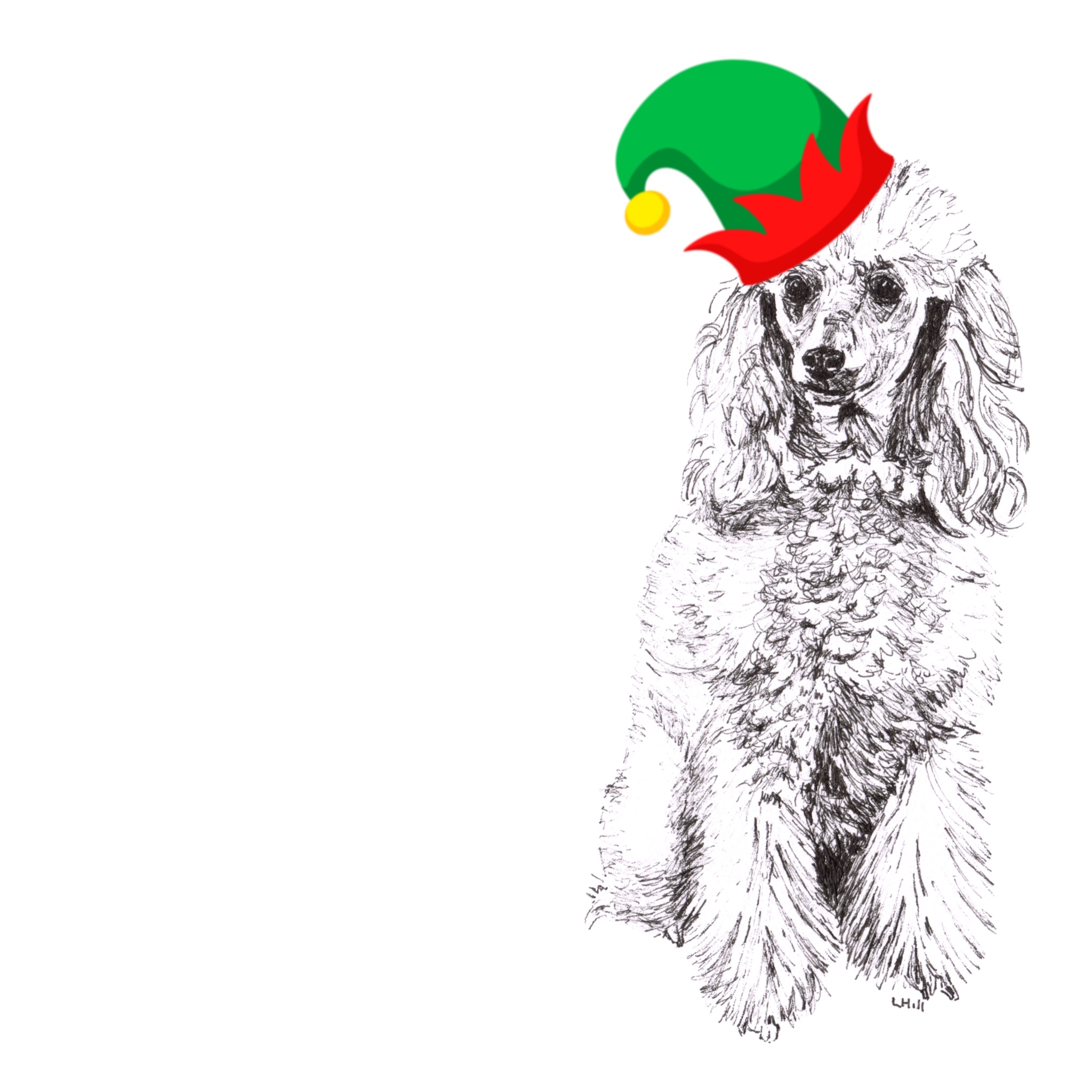 Poodle with Santa hat Christmas cards by Louisa Hill