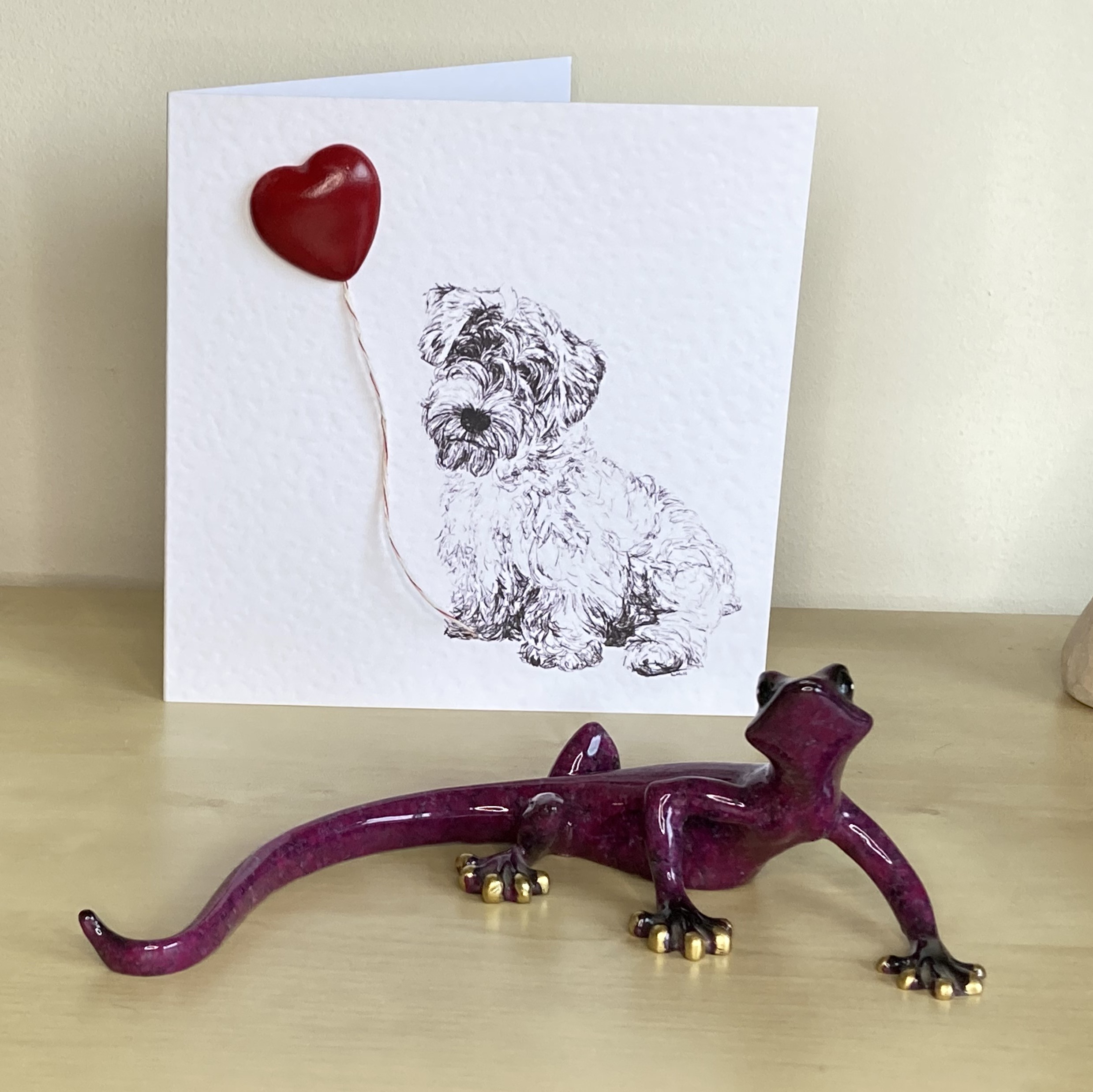 Sealyham Terrier 15cm greetings card with 3D red heart balloon