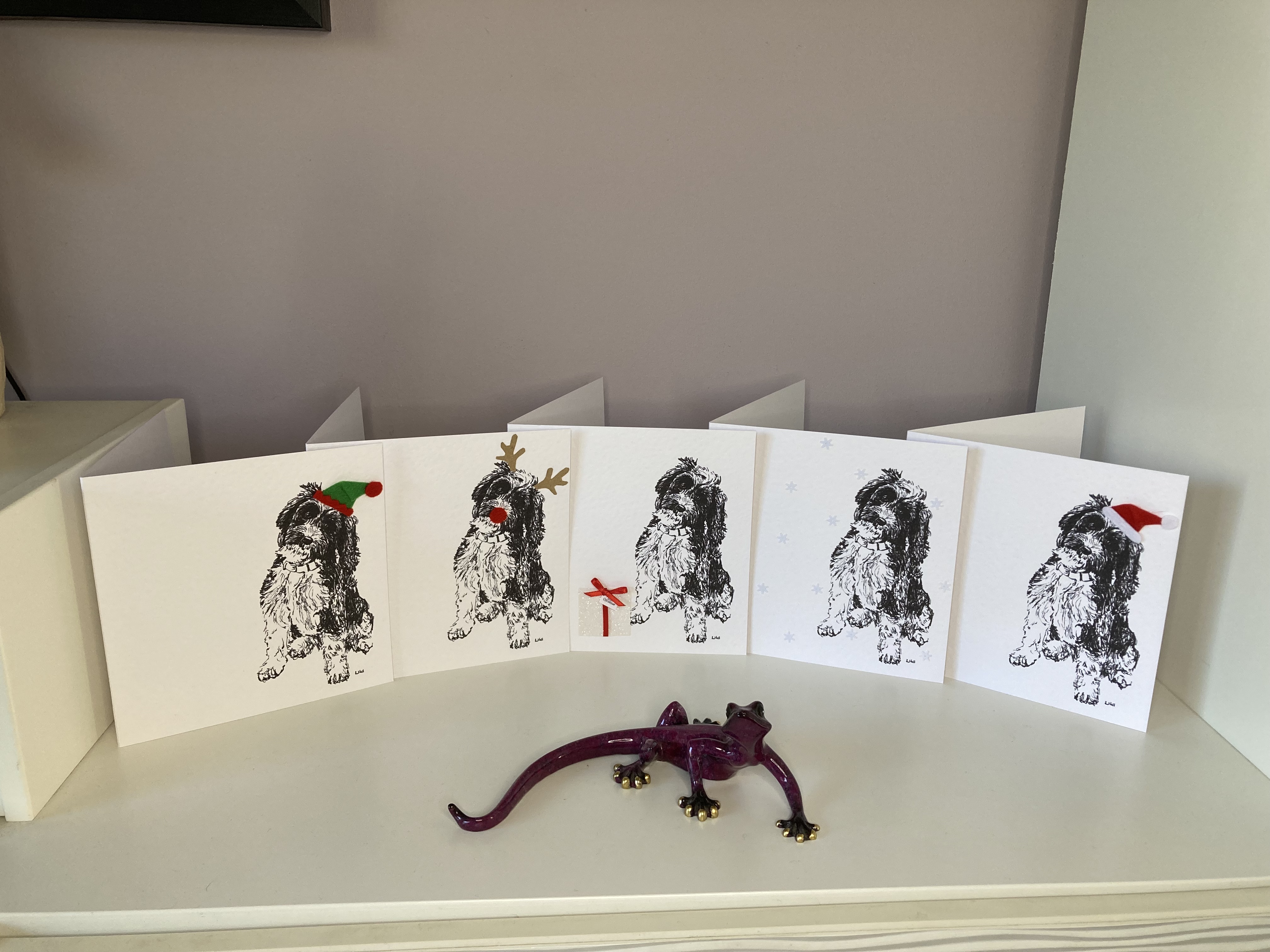 Pack of 5 Cockapoo Christmas cards by Louisa Hill