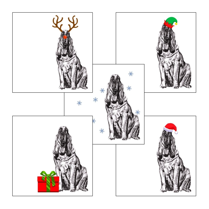 Bloodhound with Santa hat Christmas card by Louisa Hill