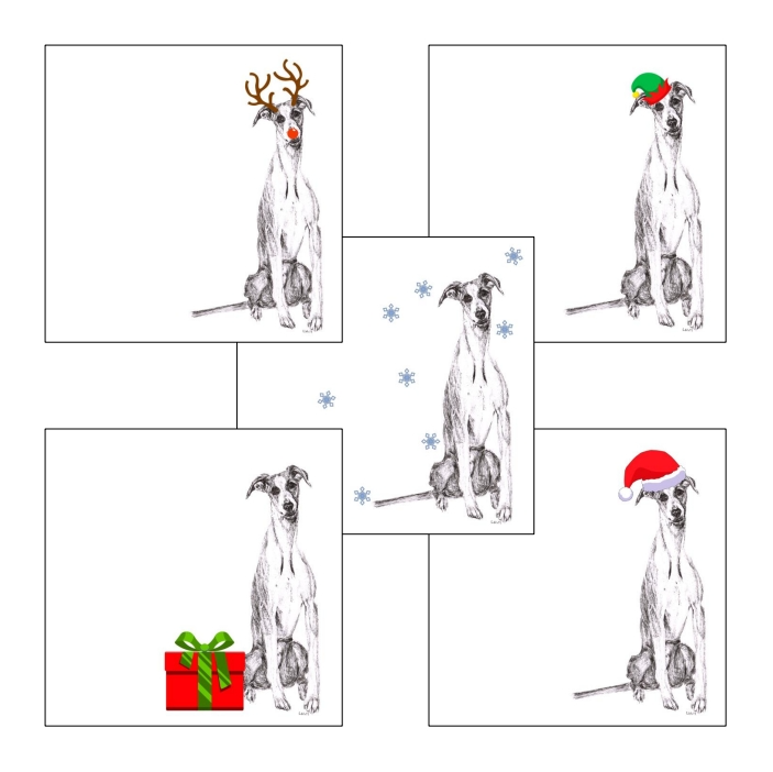 Whippet with Santa hat Christmas card by Louisa Hill