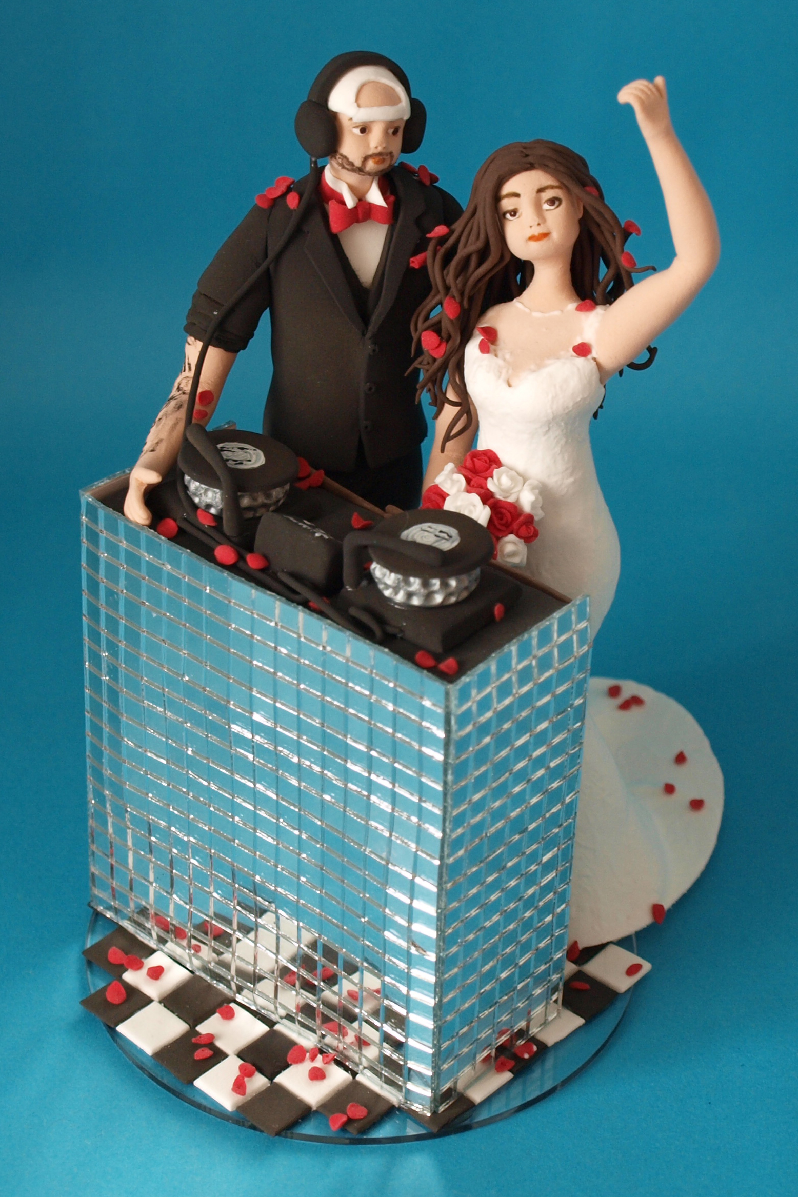 DJ bride and groom wedding cake topper by Louisa Hill