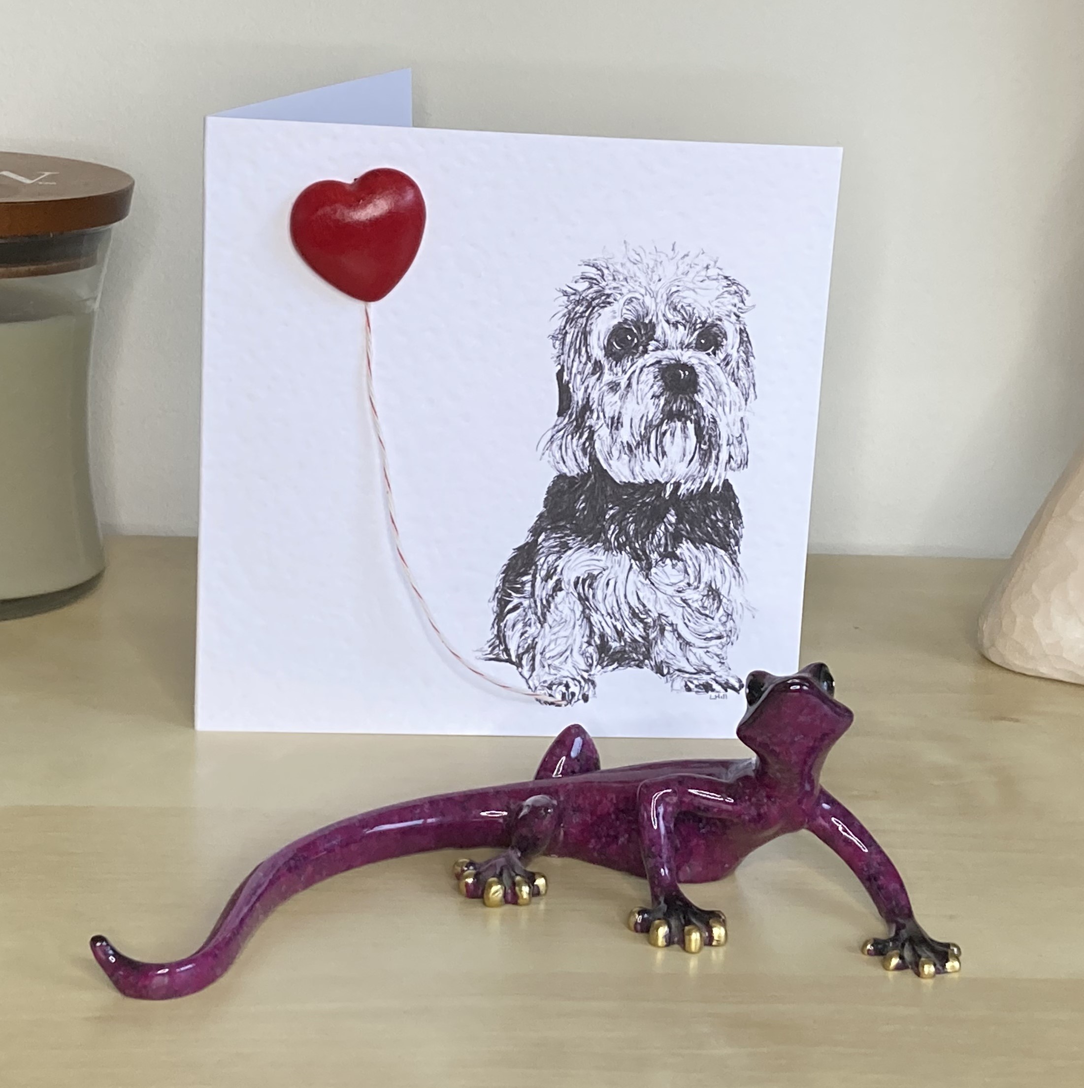 Dandi Dinmont Terrier 15cm greetings card with 3D red heart balloon